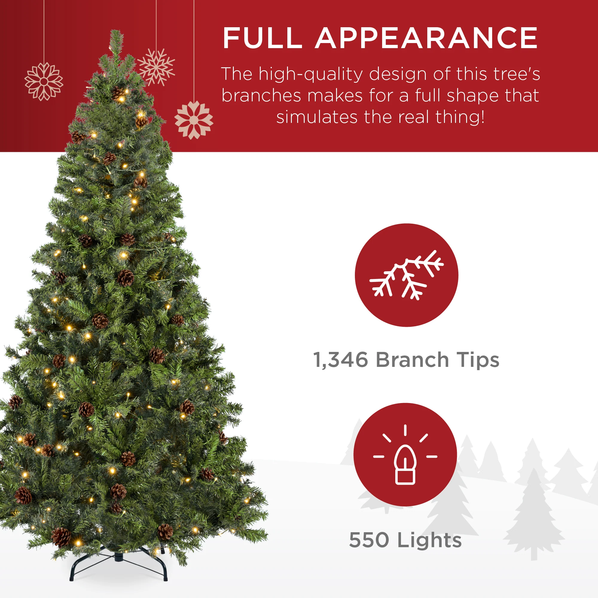 Pre-Lit Pre-Decorated Christmas Tree w/ Pinecones - Image 13