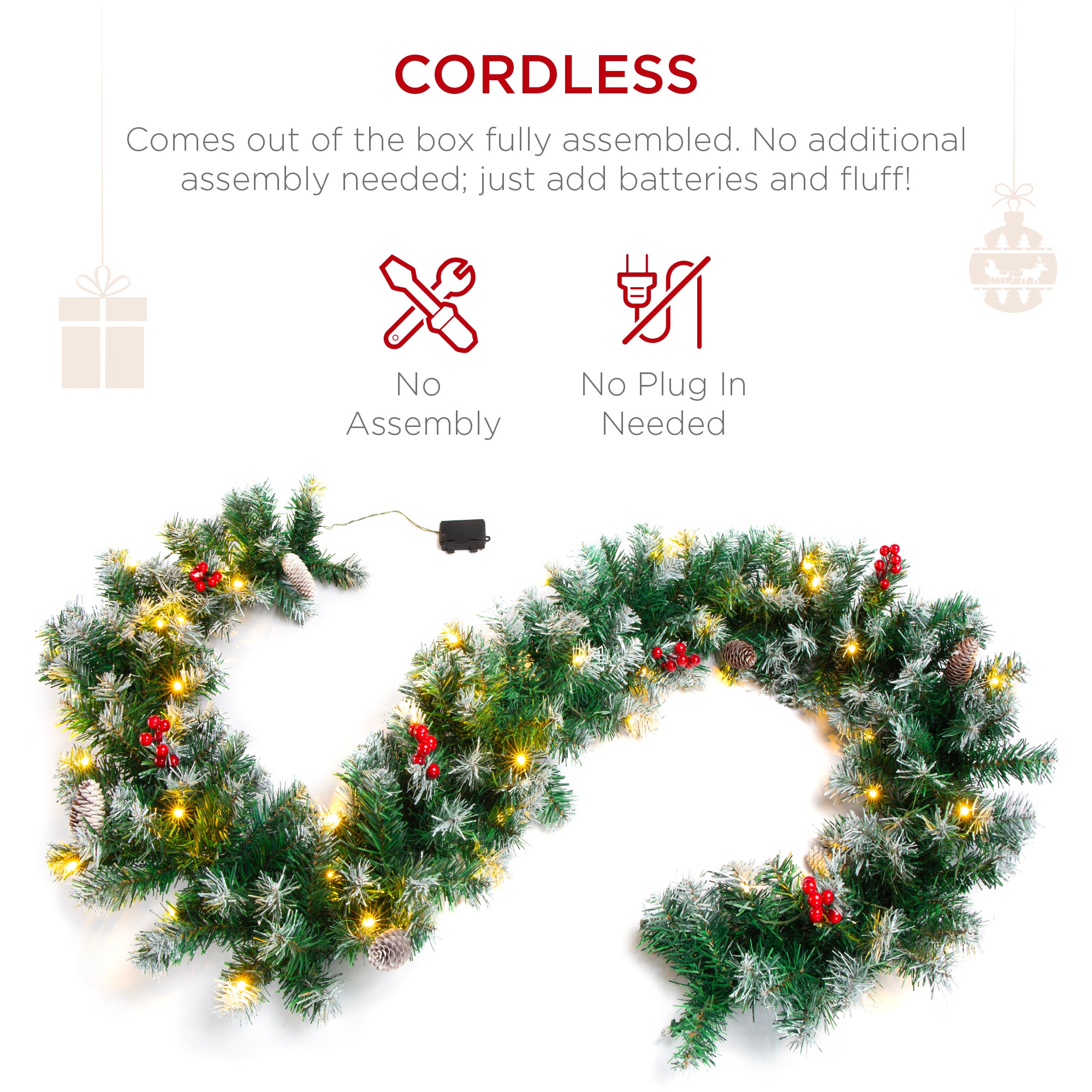 9Ft Pre-Lit Christmas Garland W/ 2-In-1 Led Lights - Image 20