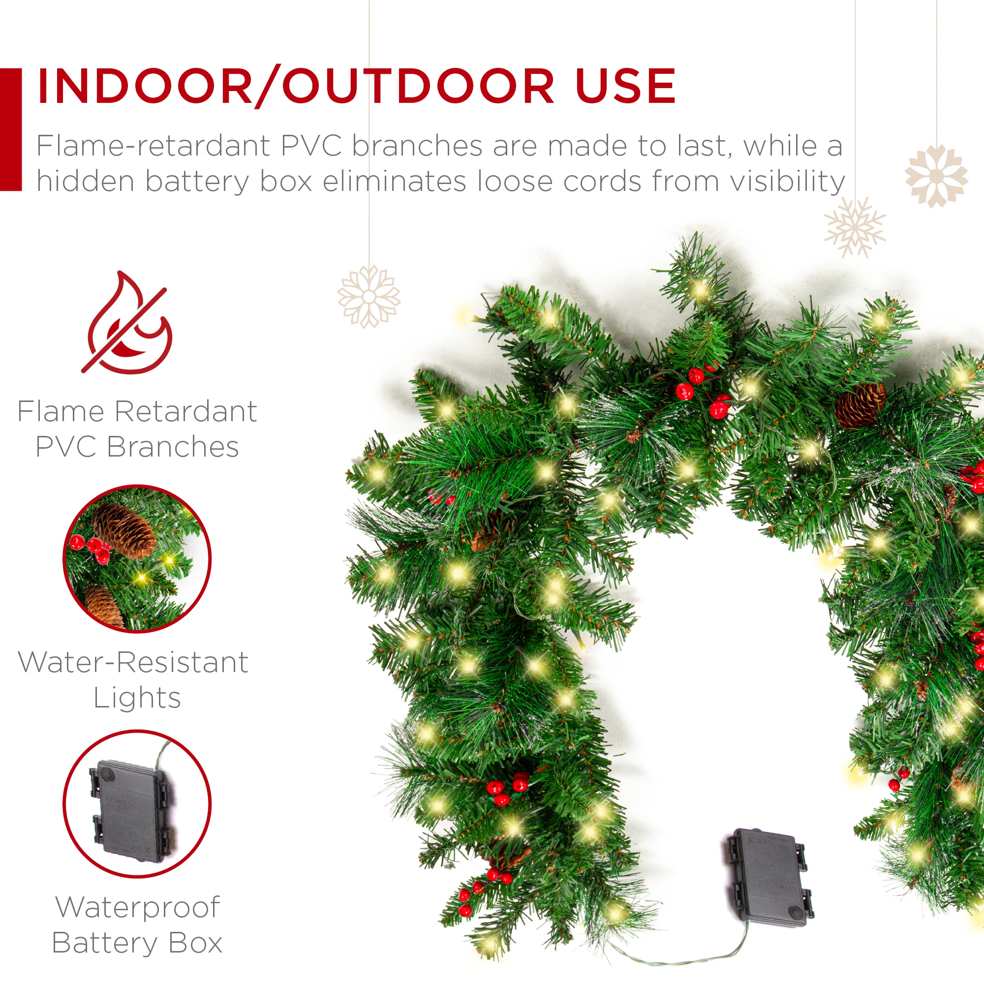 9Ft Pre-Lit Christmas Garland W/ 2-In-1 Led Lights - Image 56