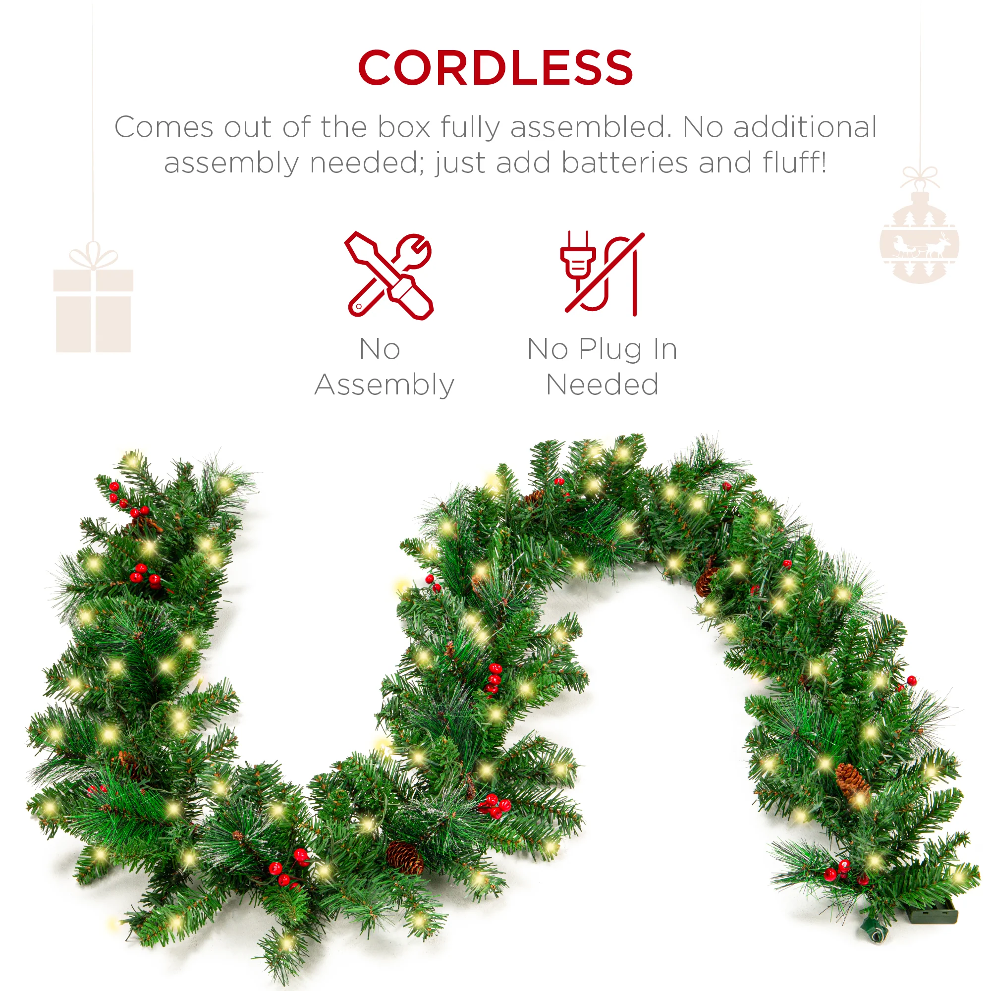 9Ft Pre-Lit Christmas Garland W/ 2-In-1 Led Lights - Image 57