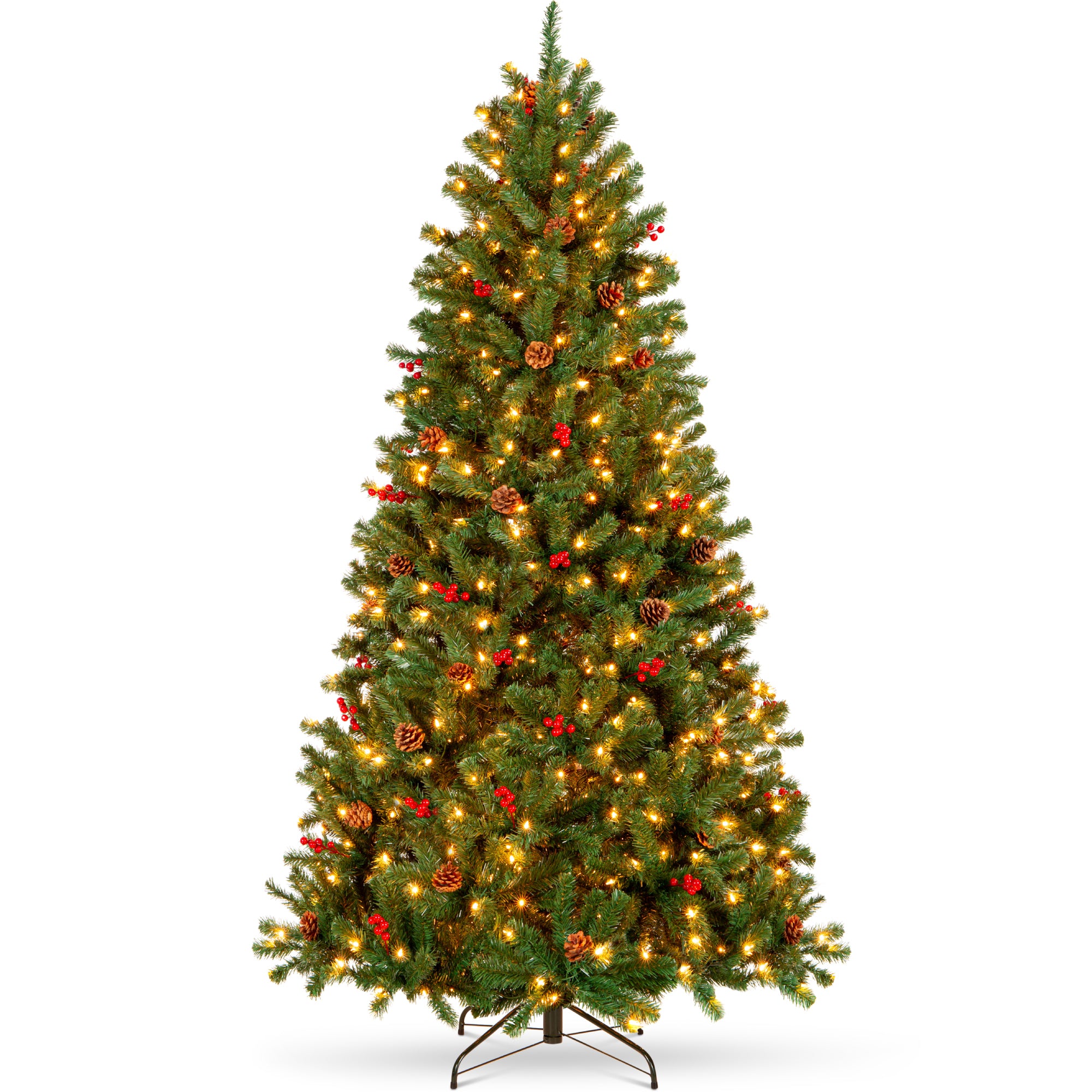 Pre-Lit Pre-Decorated Spruce Christmas Tree w/ Pine Cones, Berries - Image 15