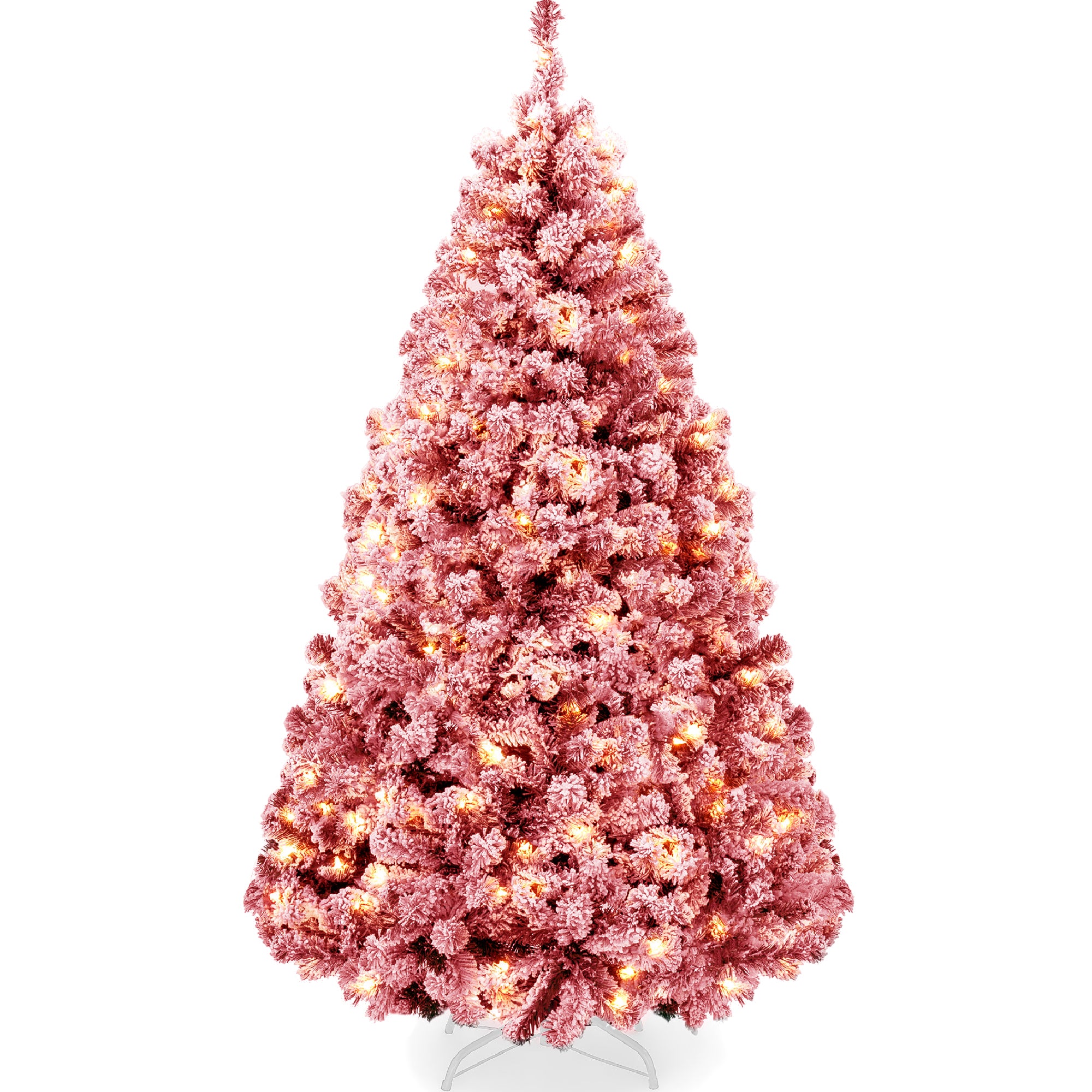Pre-Lit Red Flocked Artificial Pine Christmas Tree w/ White Lights - Image 25