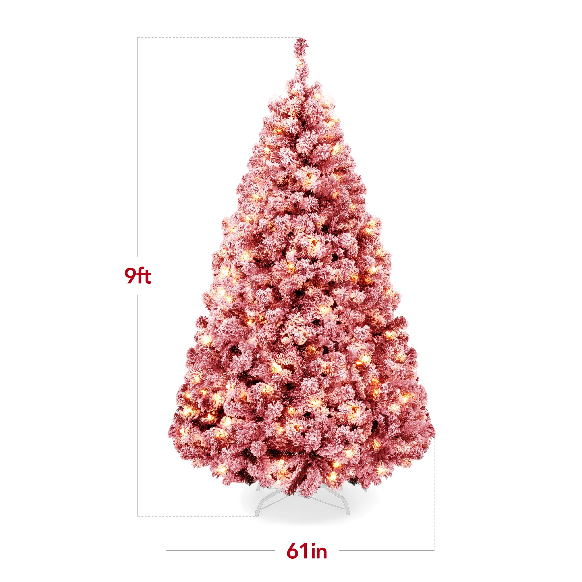 Pre-Lit Red Flocked Artificial Pine Christmas Tree w/ White Lights - Image 26