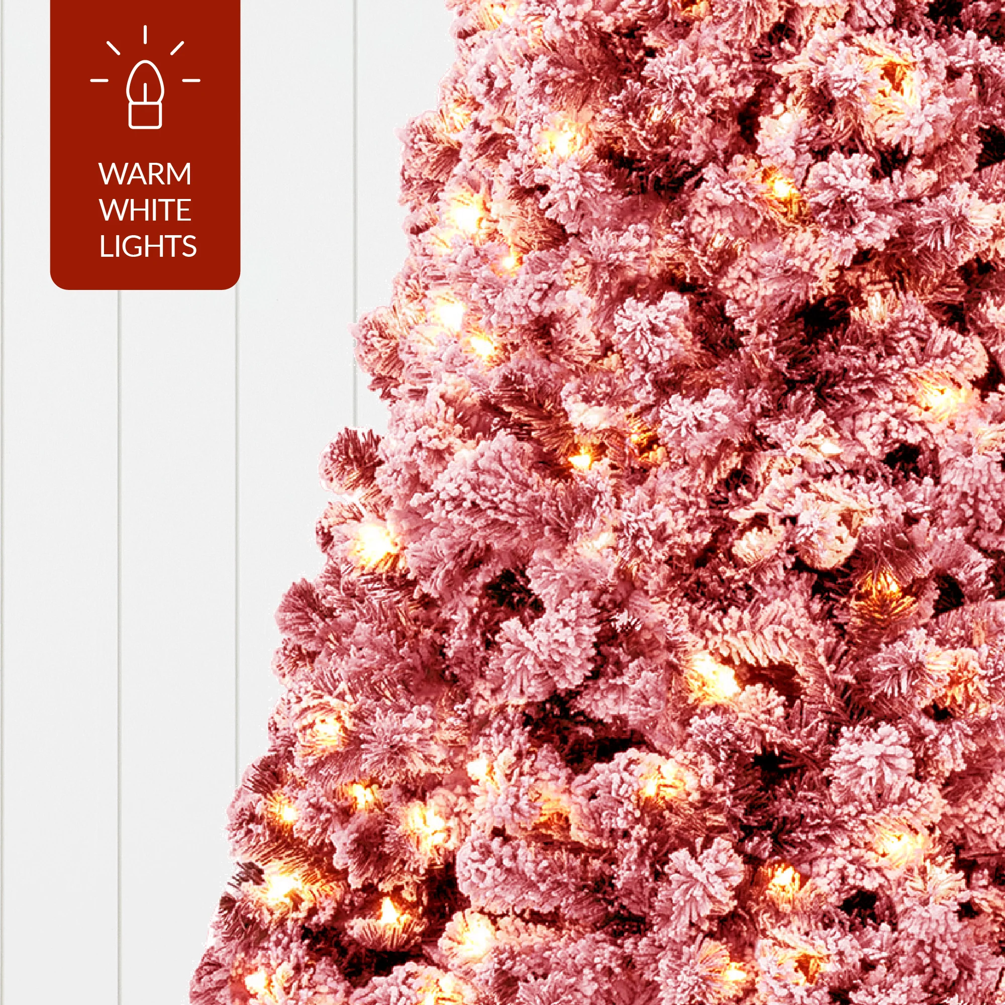 Pre-Lit Red Flocked Artificial Pine Christmas Tree w/ White Lights - Image 31