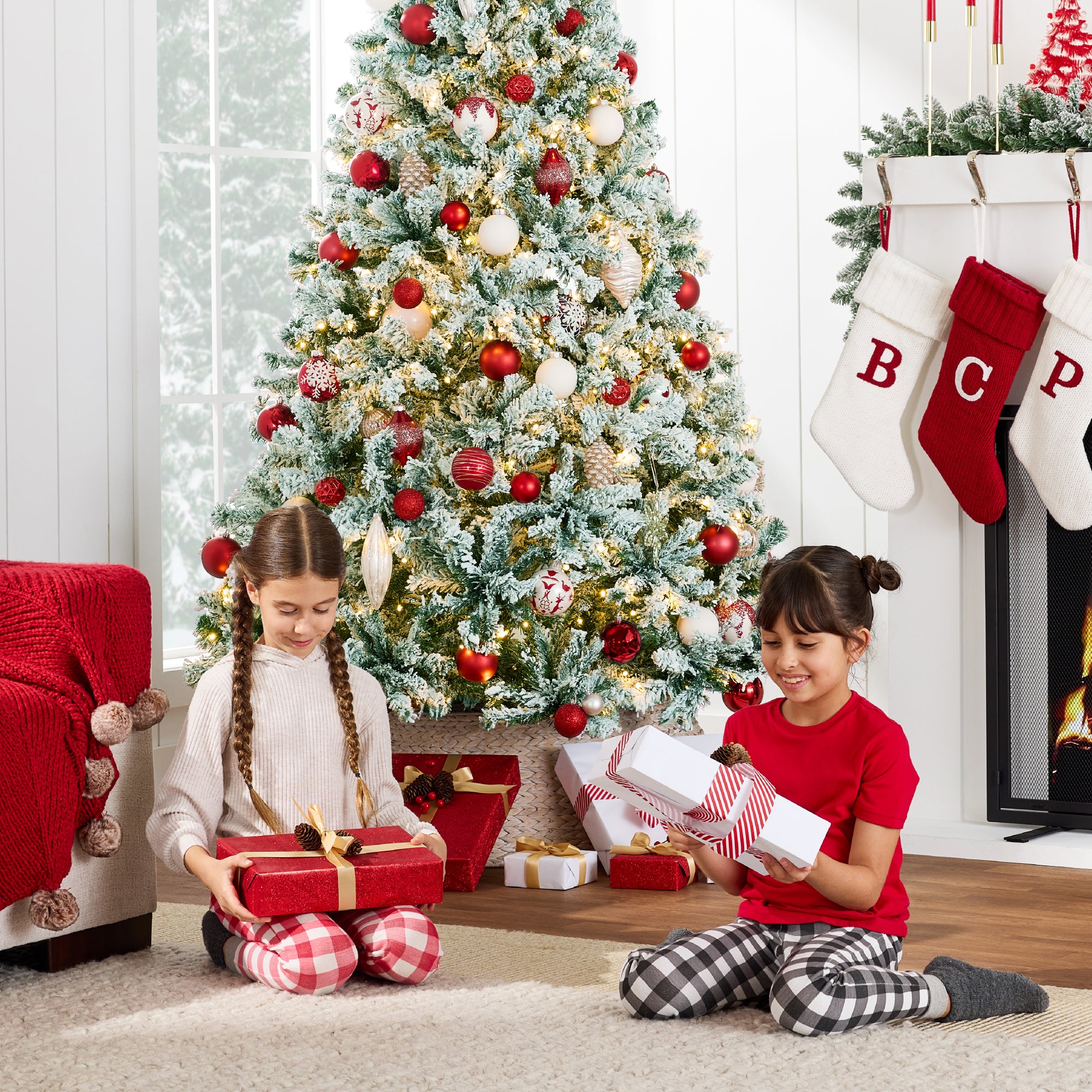 Pre-Lit Sage Green Flocked Artificial Pine Christmas Tree w/ White Lights - Image 29