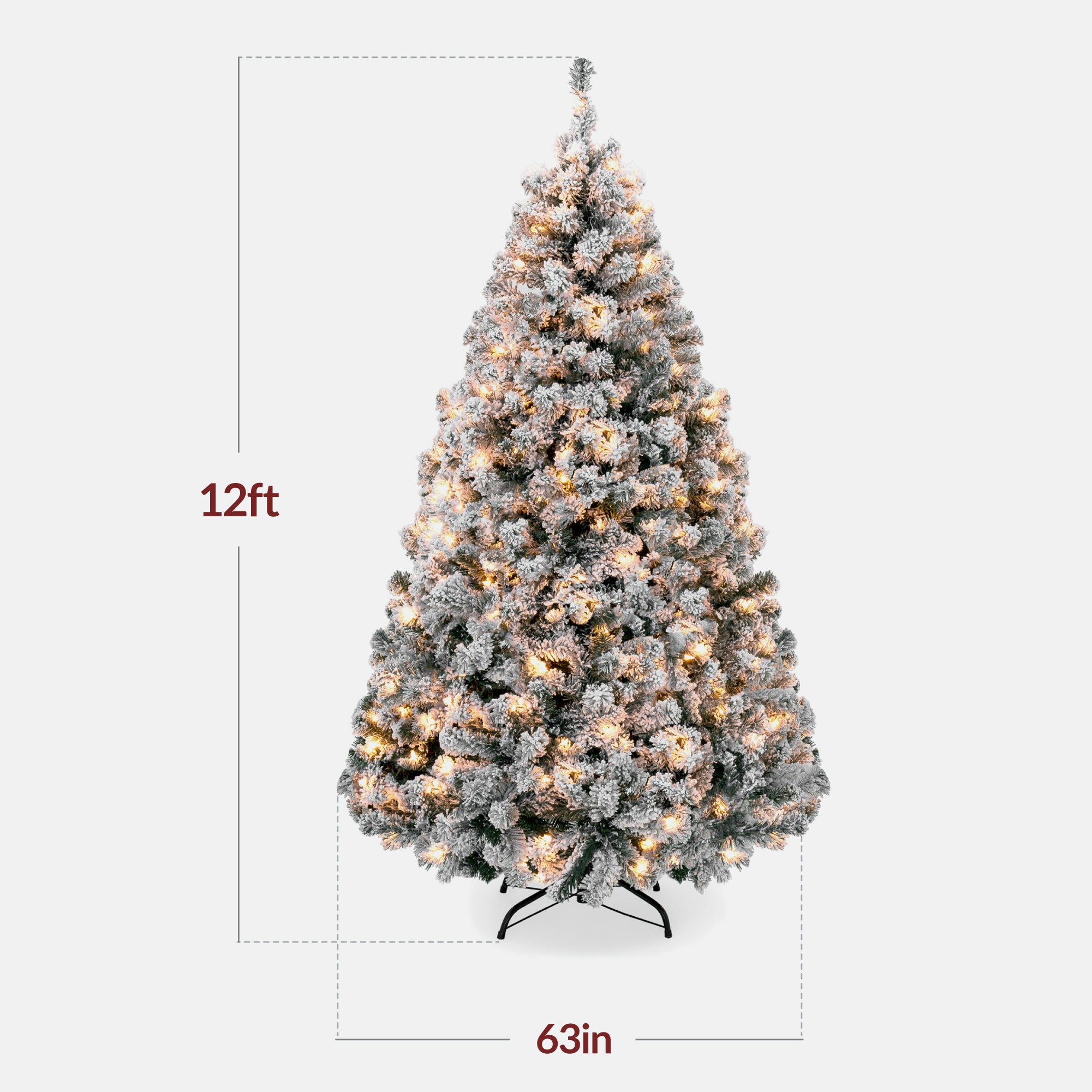 Pre-Lit Snow Flocked Artificial Pine Christmas Tree w/ Warm White Lights - Image 34