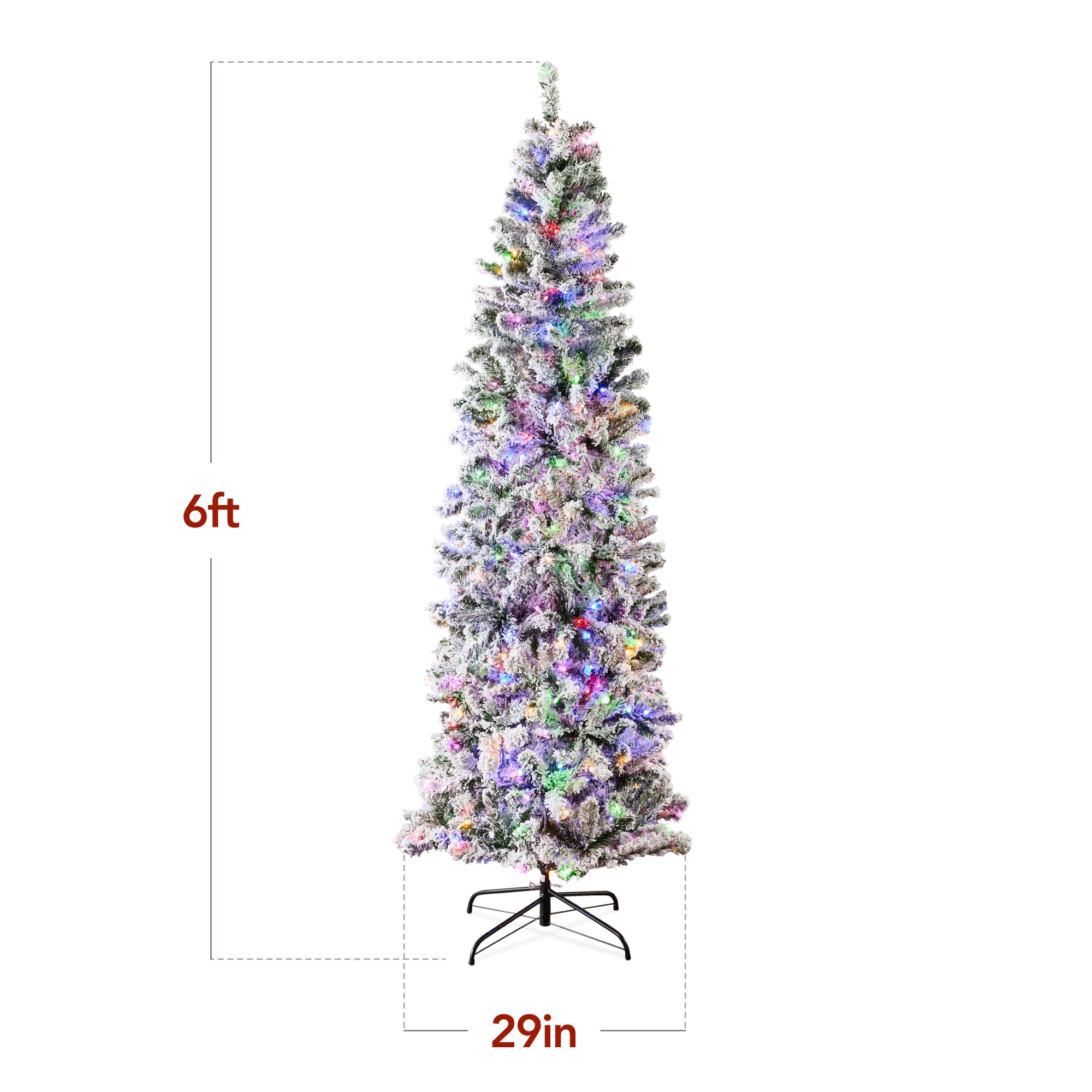 Pre-Lit Snow Flocked Artificial Pencil Christmas Tree w/ Multicolor Lights - Image 18