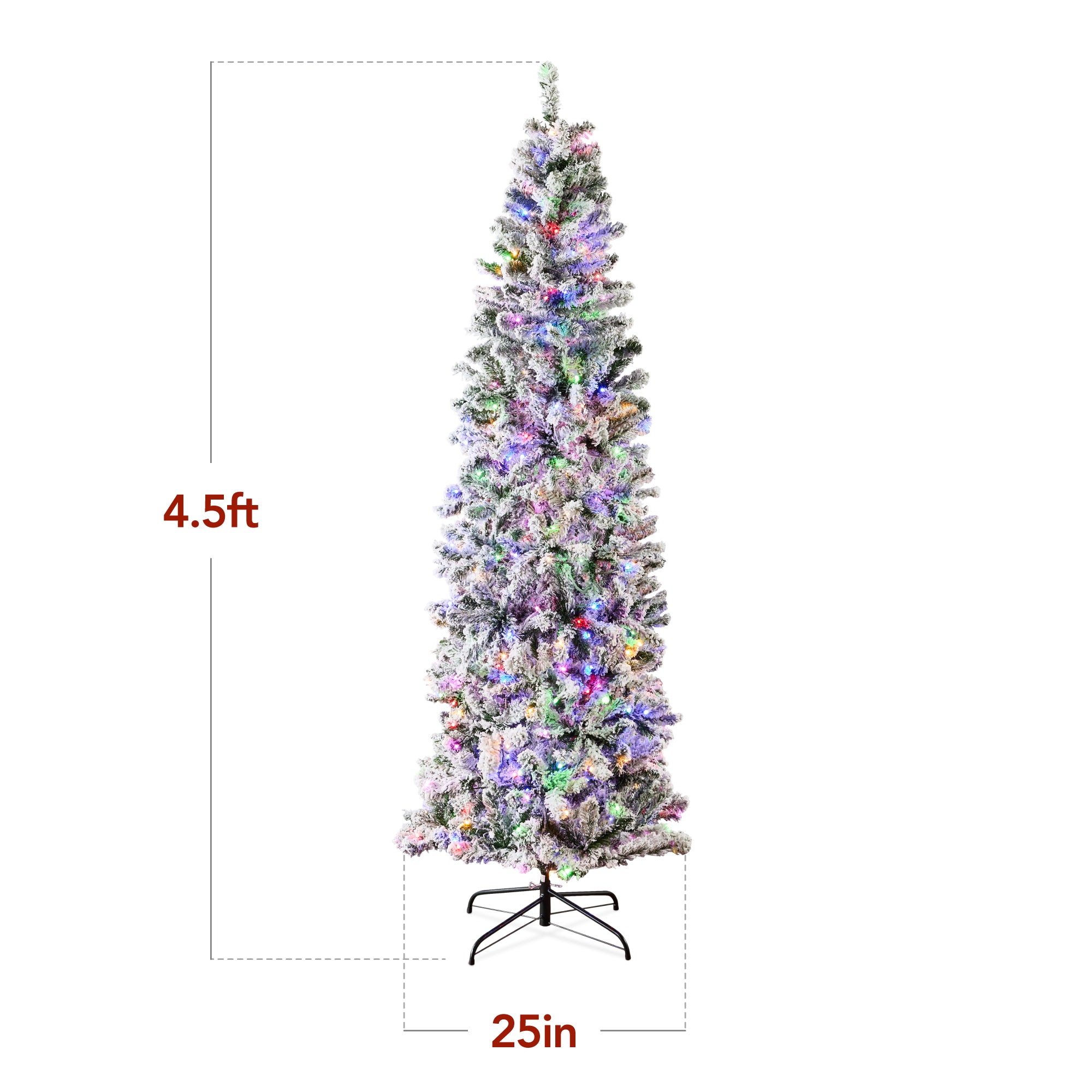 Pre-Lit Snow Flocked Artificial Pencil Christmas Tree w/ Multicolor Lights - Image 2