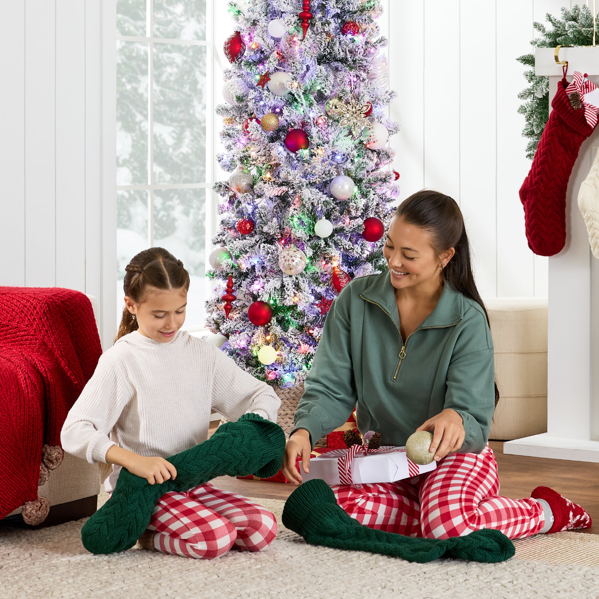 Pre-Lit Snow Flocked Artificial Pencil Christmas Tree w/ Multicolor Lights - Image 21