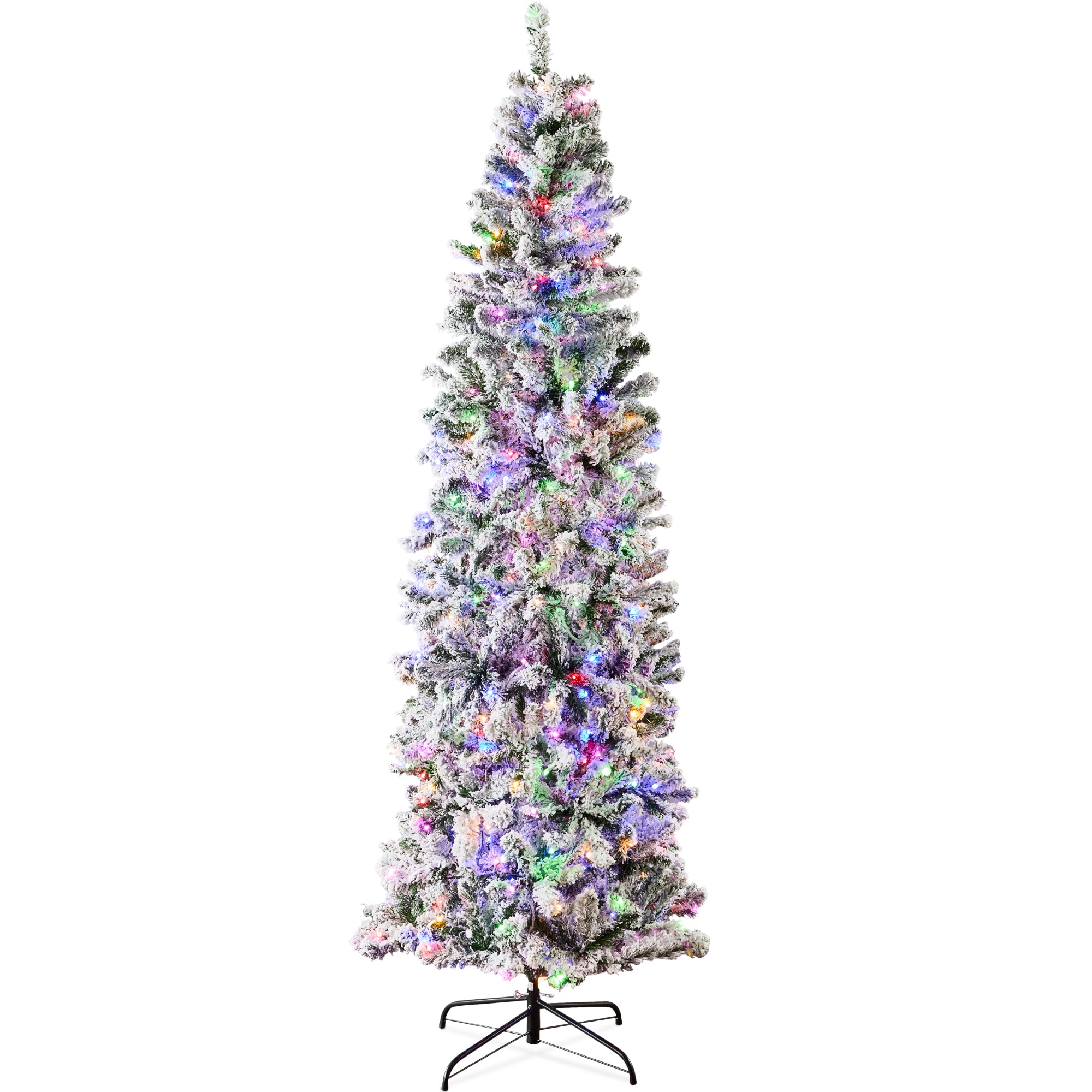 Pre-Lit Snow Flocked Artificial Pencil Christmas Tree w/ Multicolor Lights - Image 25