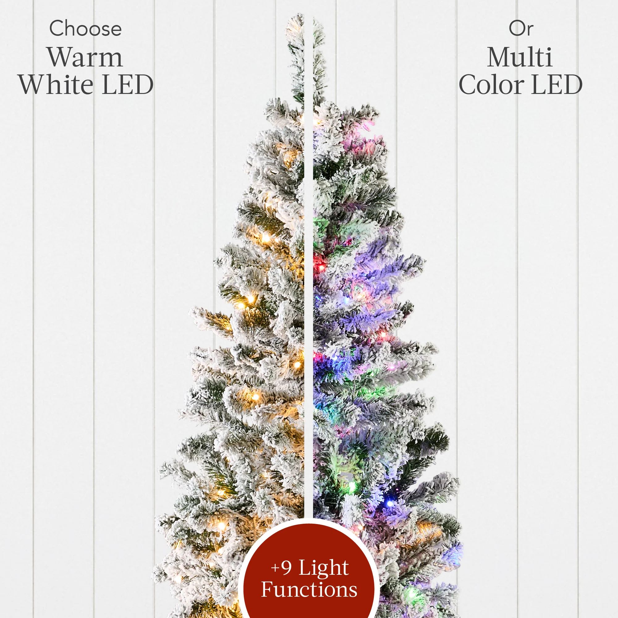 Pre-Lit Snow Flocked Artificial Pencil Christmas Tree w/ Multicolor Lights - Image 31