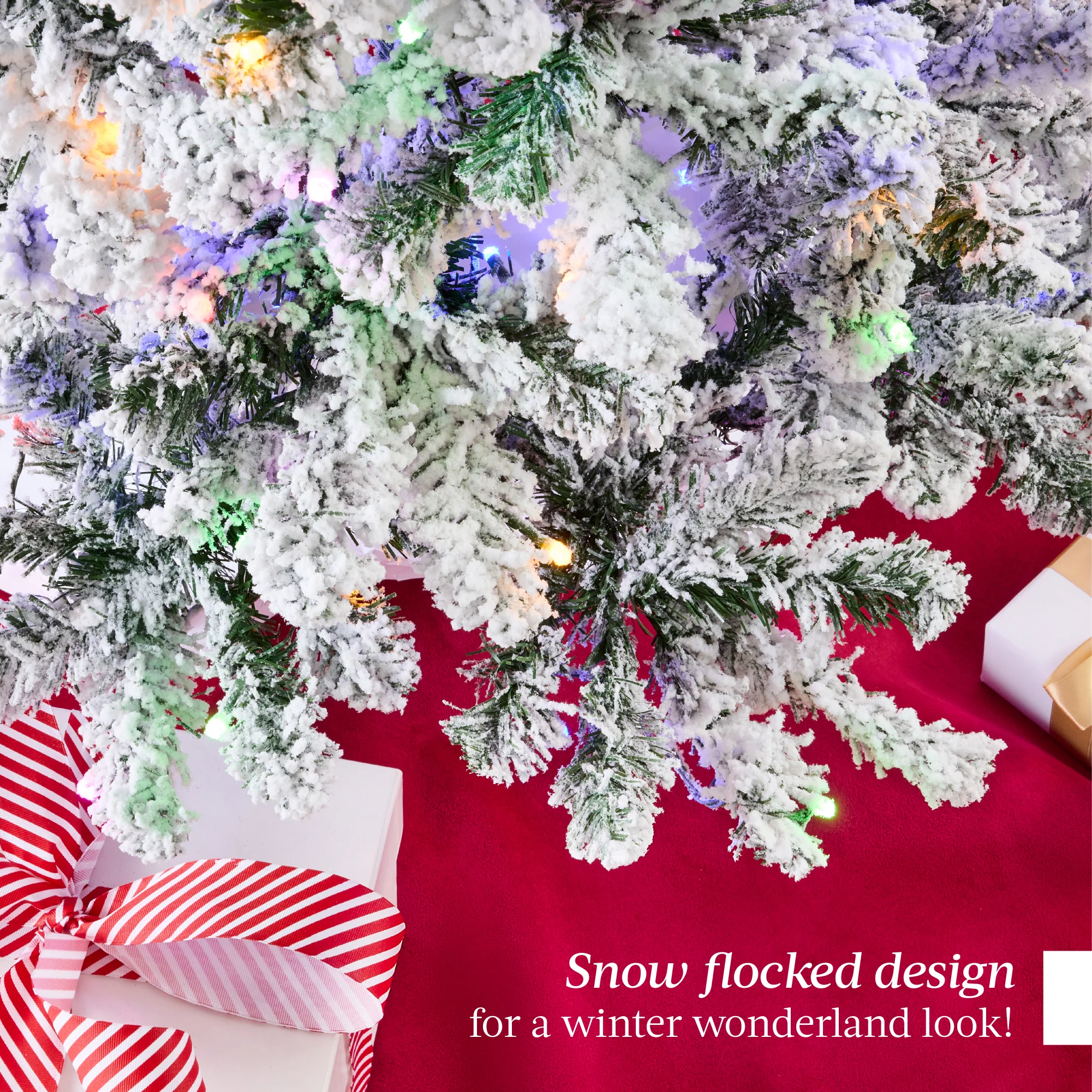 Pre-Lit Snow Flocked Artificial Pencil Christmas Tree w/ Multicolor Lights - Image 6