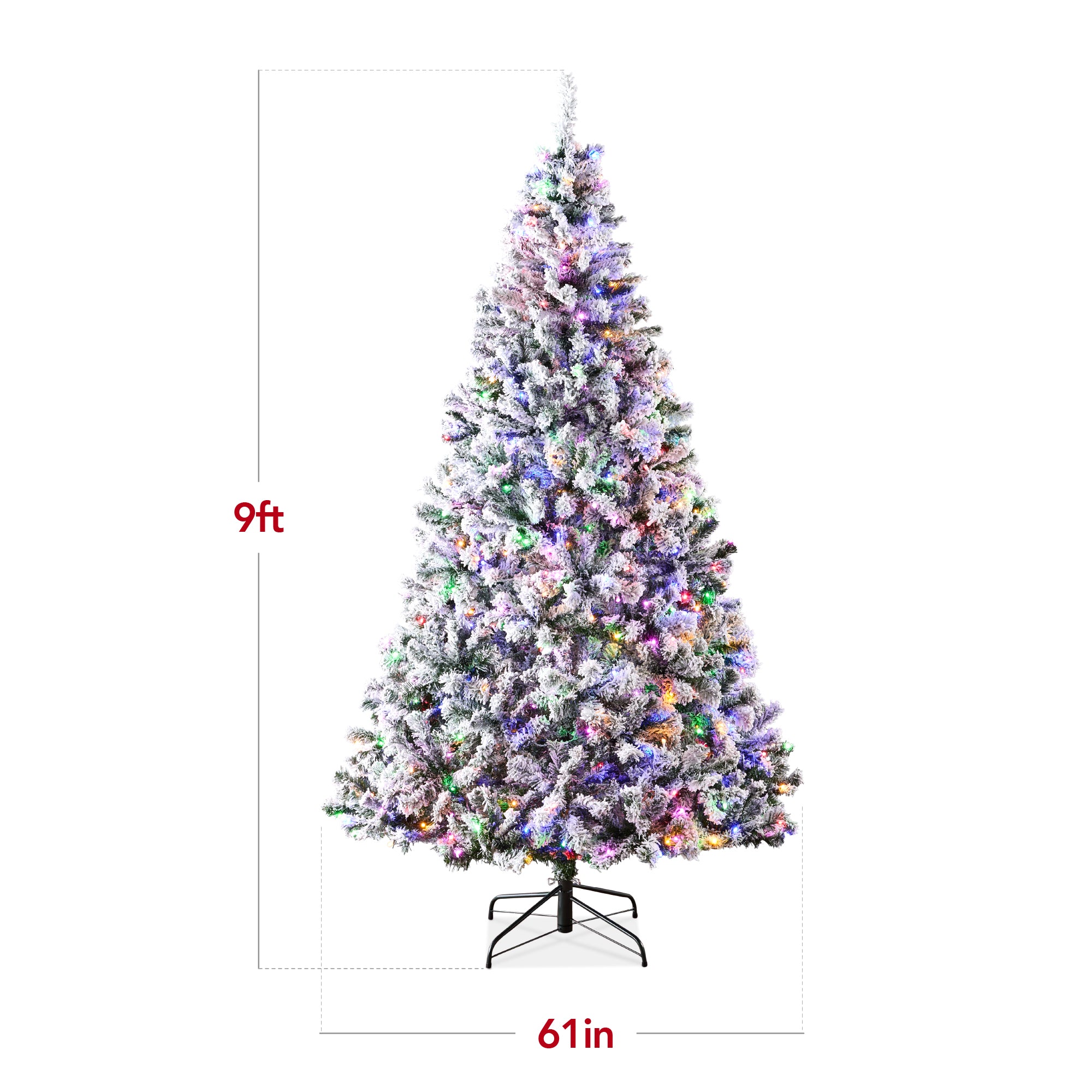 Pre-Lit Snow Flocked Artificial Pine Christmas Tree w/ Multicolored Lights - Image 10