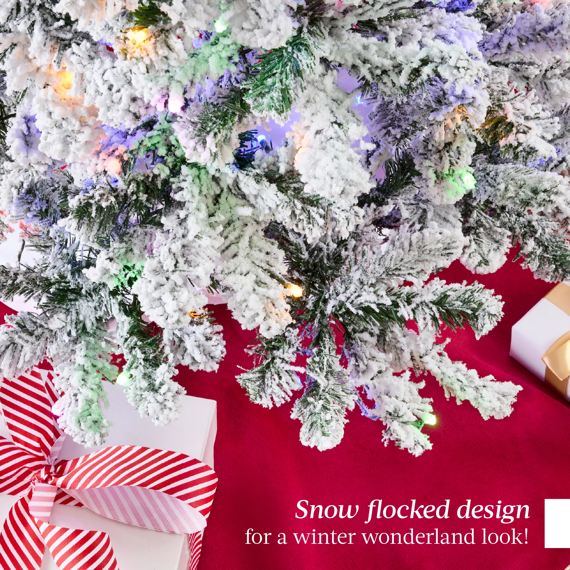 Pre-Lit Snow Flocked Artificial Pine Christmas Tree w/ Multicolored Lights - Image 14