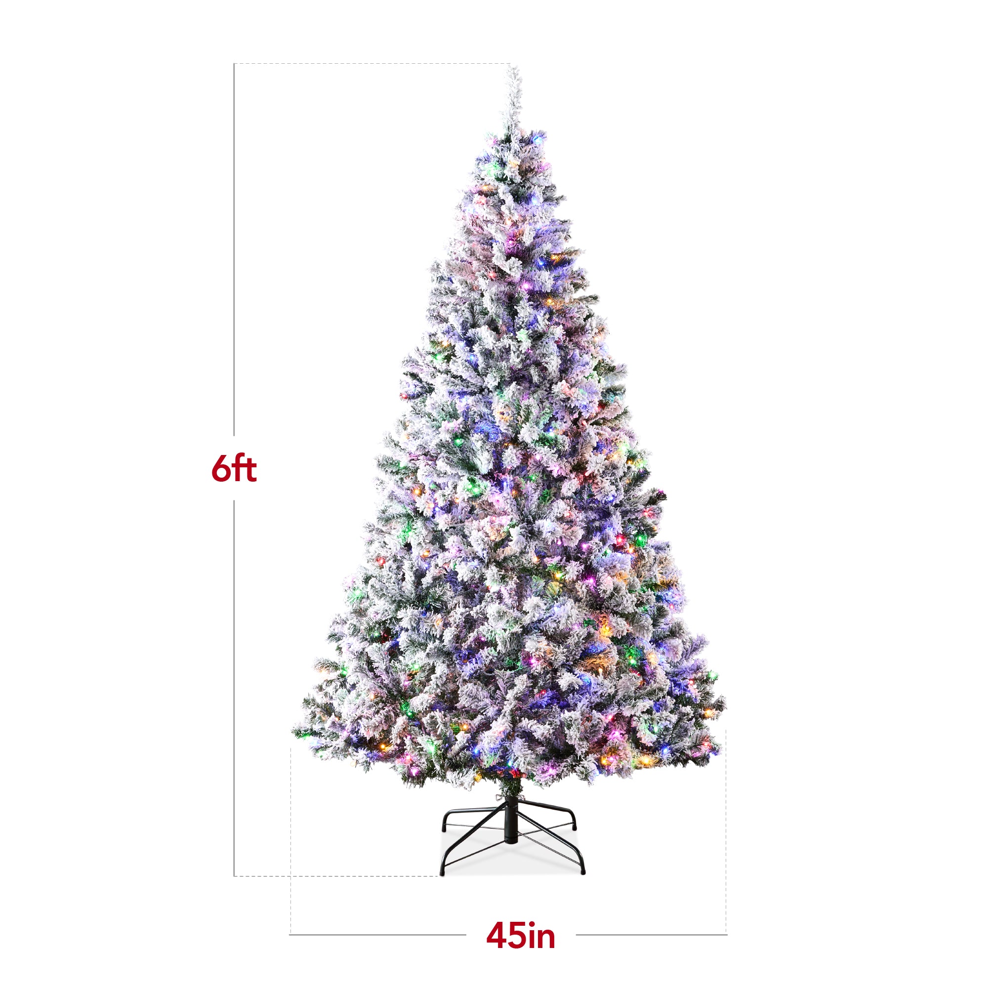 Pre-Lit Snow Flocked Artificial Pine Christmas Tree w/ Multicolored Lights - Image 2