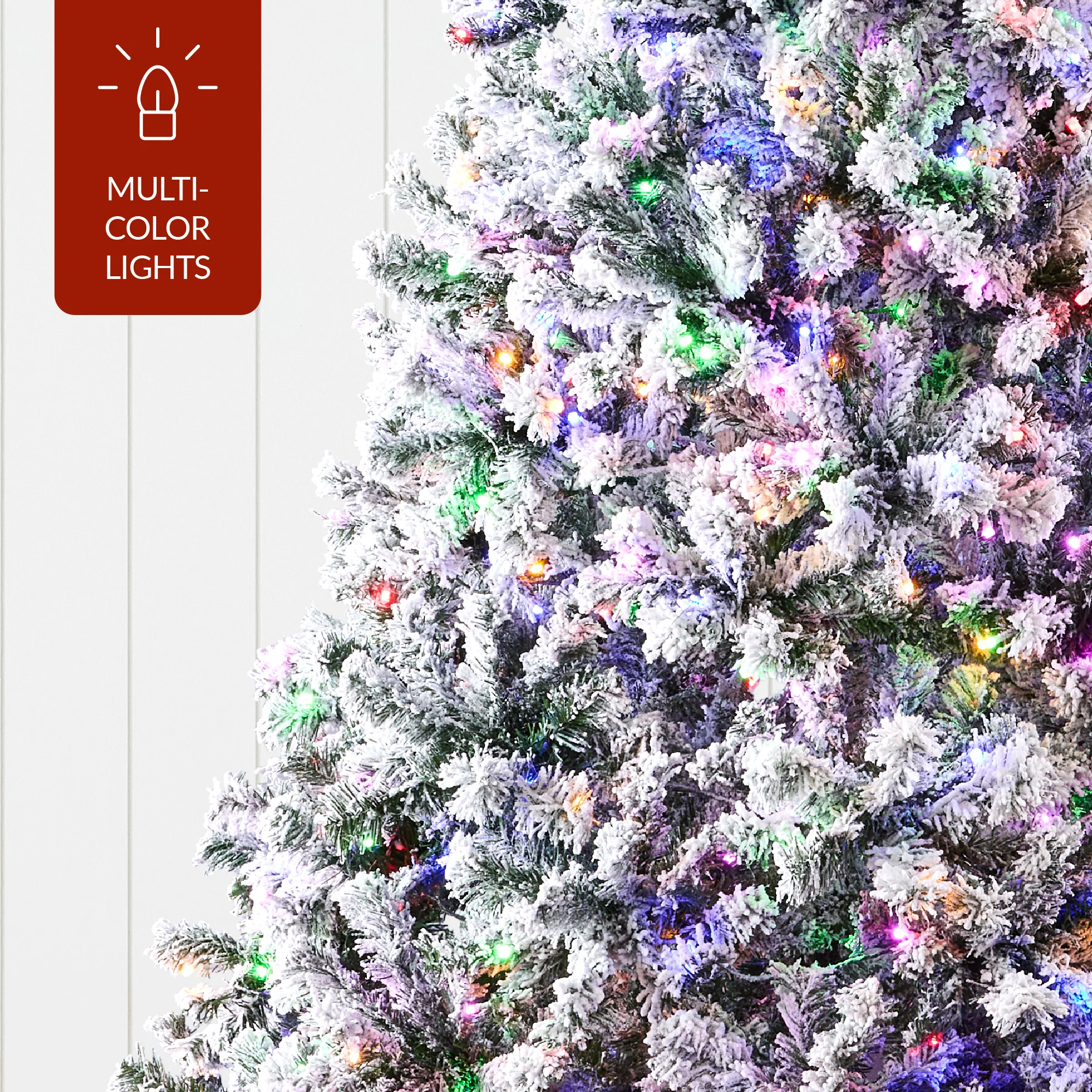 Pre-Lit Snow Flocked Artificial Pine Christmas Tree w/ Multicolored Lights - Image 31