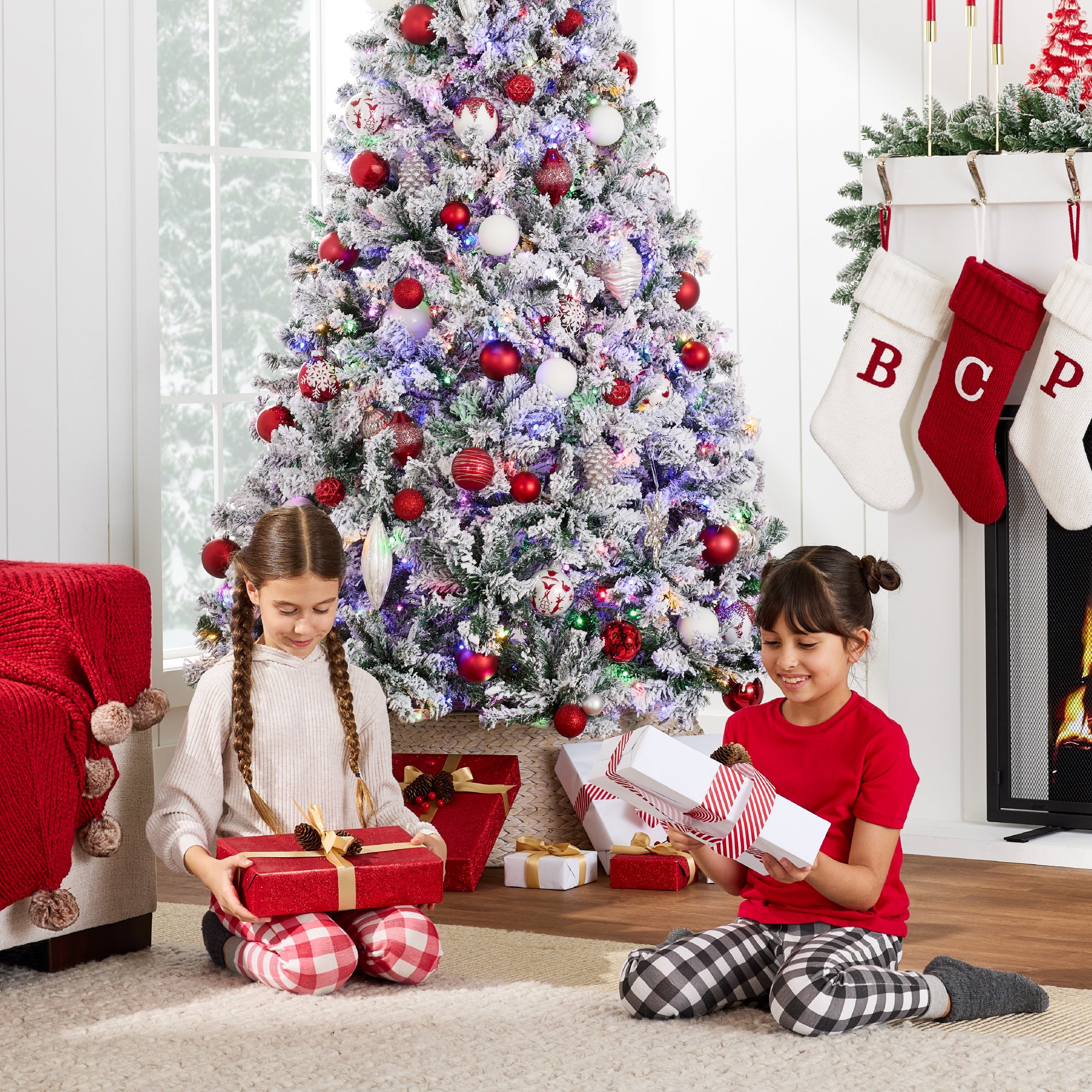 Pre-Lit Snow Flocked Artificial Pine Christmas Tree w/ Multicolored Lights - Image 5