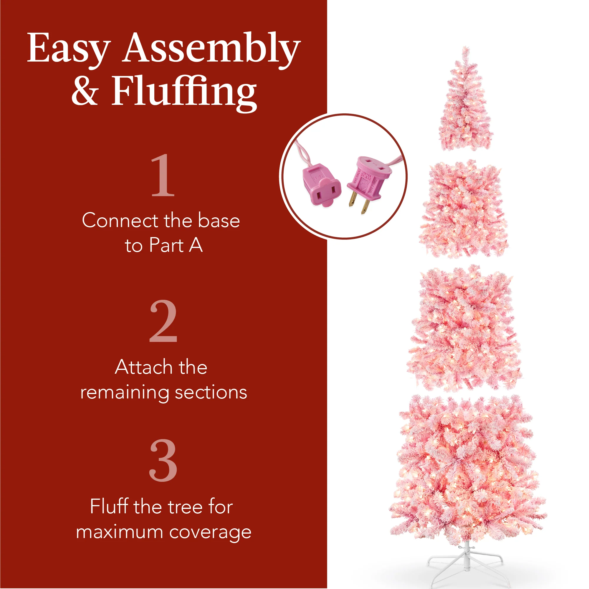 Pre-Lit Snow Flocked Pink Artificial Pencil Christmas Tree - Image 11