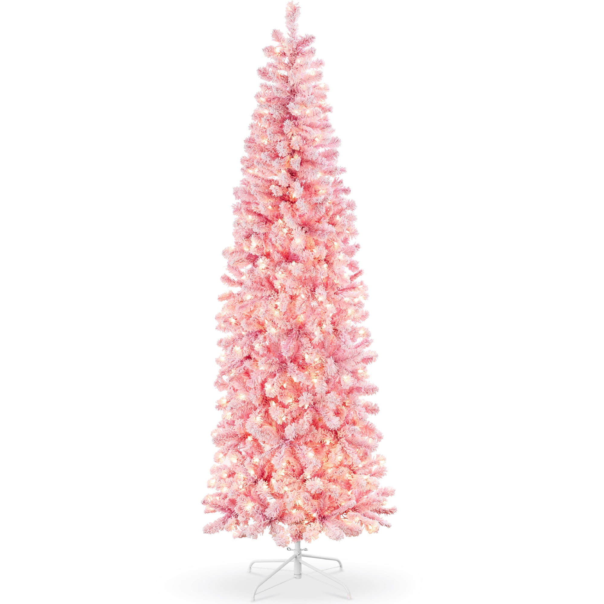Pre-Lit Snow Flocked Pink Artificial Pencil Christmas Tree - Image 14