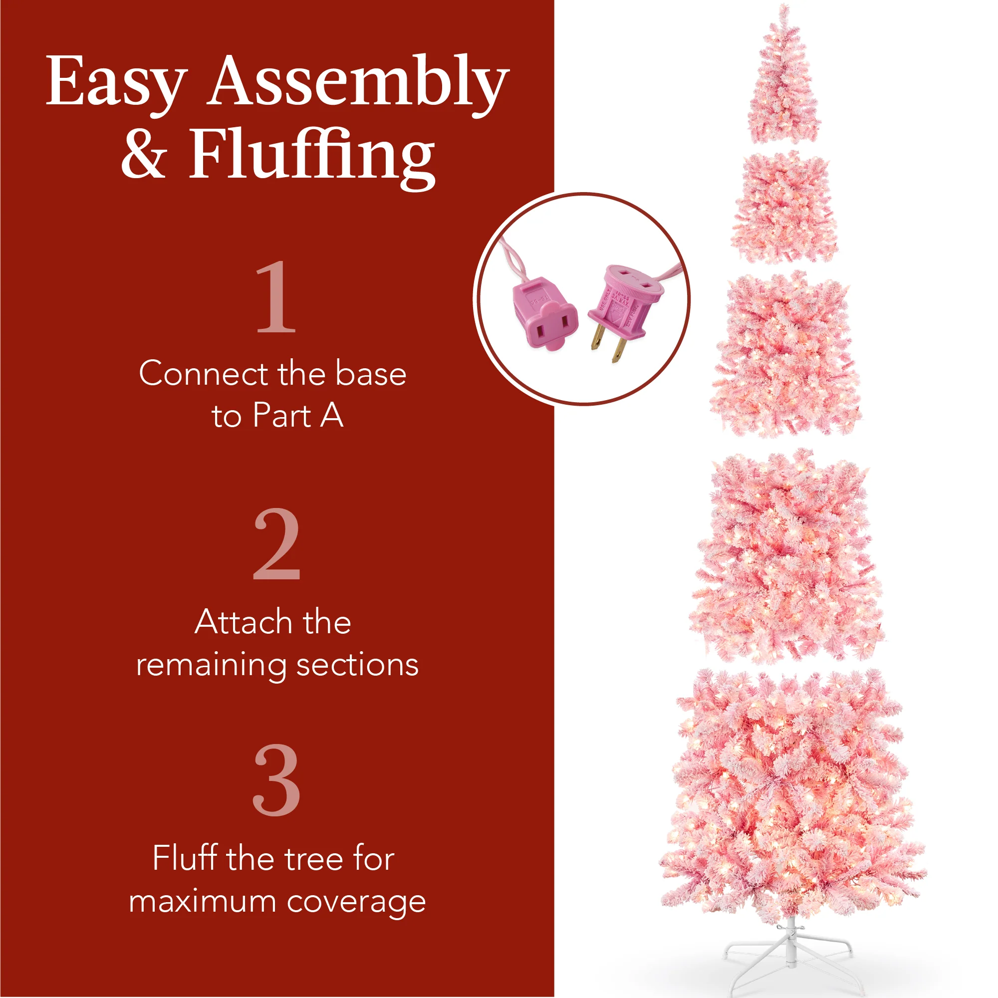 Pre-Lit Snow Flocked Pink Artificial Pencil Christmas Tree - Image 24