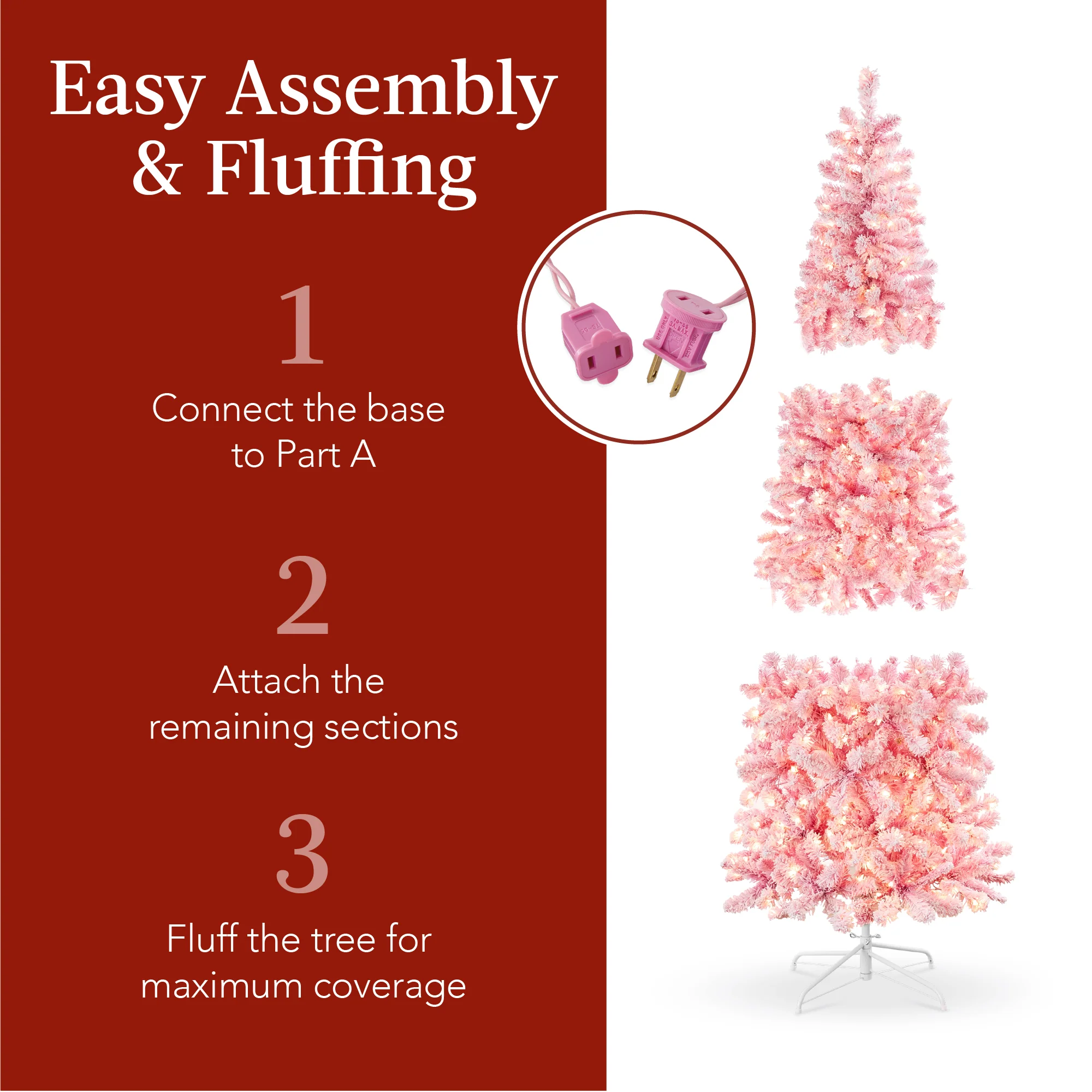 Pre-Lit Snow Flocked Pink Artificial Pencil Christmas Tree - Image 4