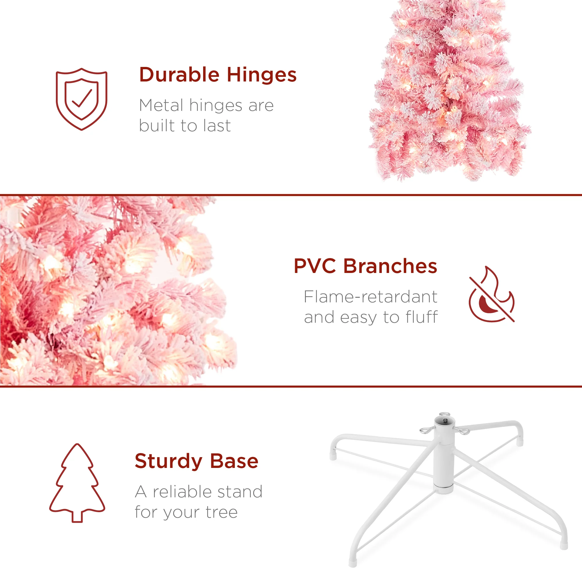 Pre-Lit Snow Flocked Pink Artificial Pencil Christmas Tree - Image 6