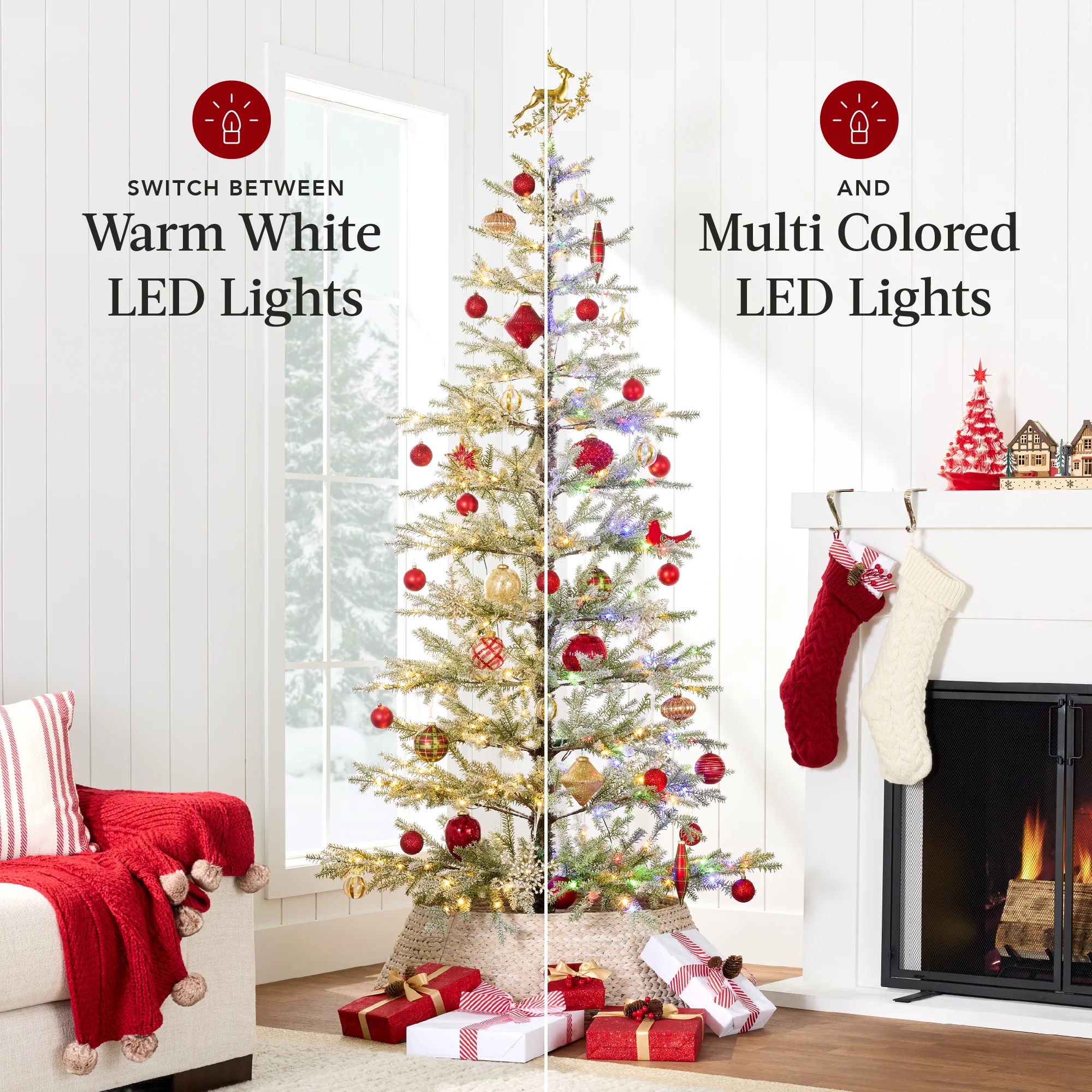 Green Pre-Lit Sparse Flocked Christmas Tree w/ 2-in-1 LEDs, Cordless Connection - Image 40