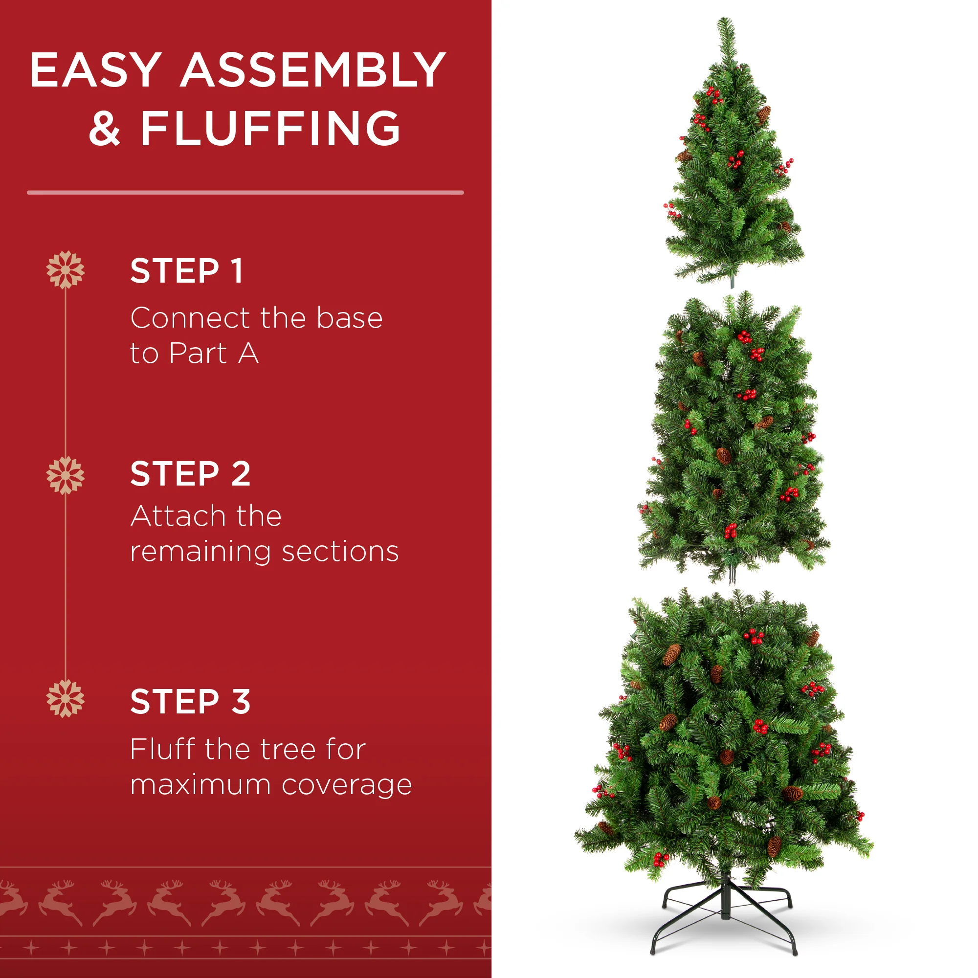 Pre-Lit Spruce Pencil Christmas Tree w/ Berries, Pine Cones - Image 18