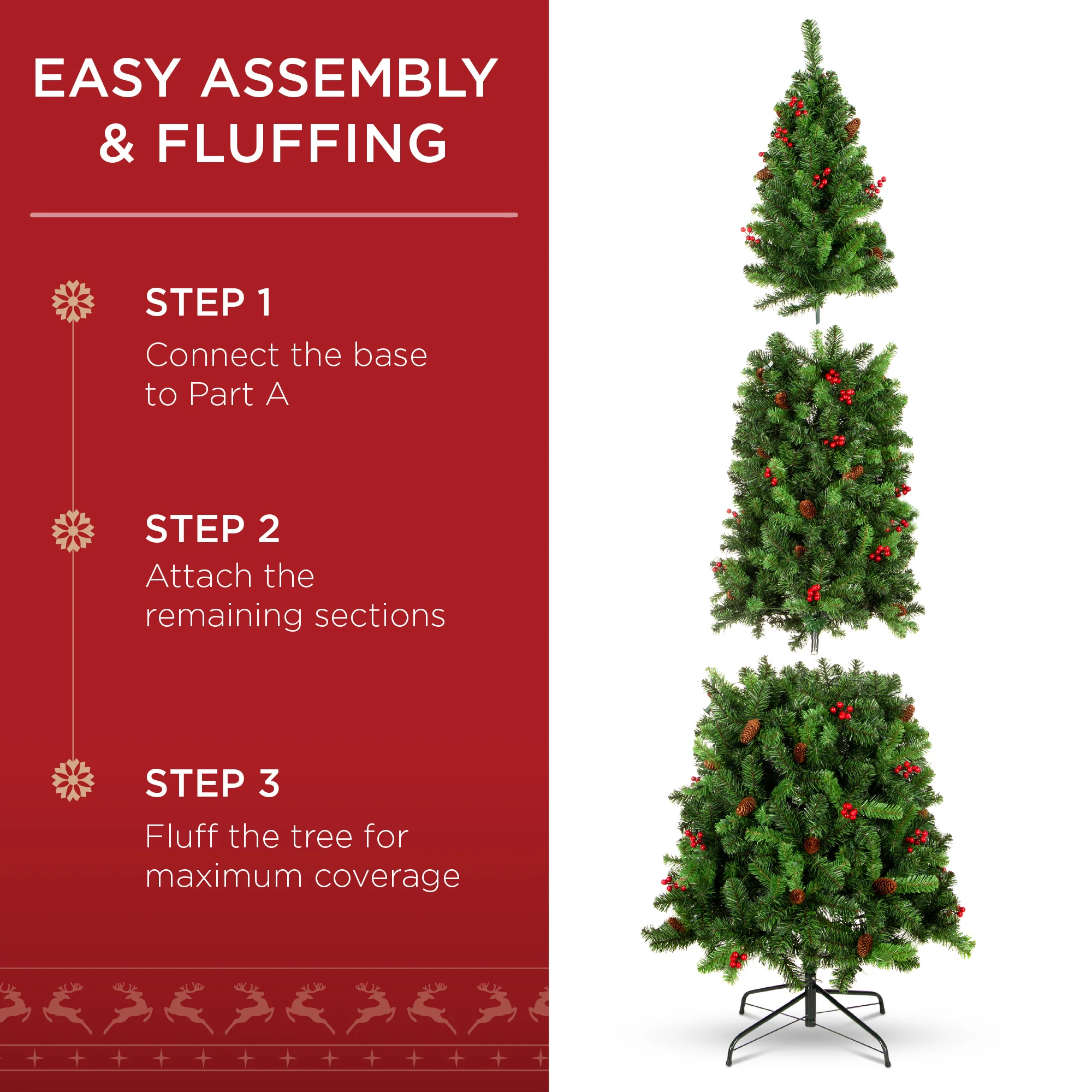 Pre-Lit Spruce Pencil Christmas Tree w/ Berries, Pine Cones - Image 25