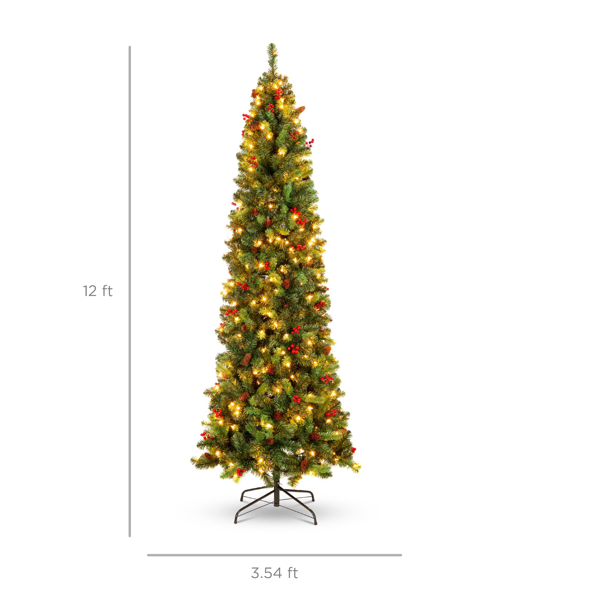 Pre-Lit Spruce Pencil Christmas Tree w/ Berries, Pine Cones - Image 28