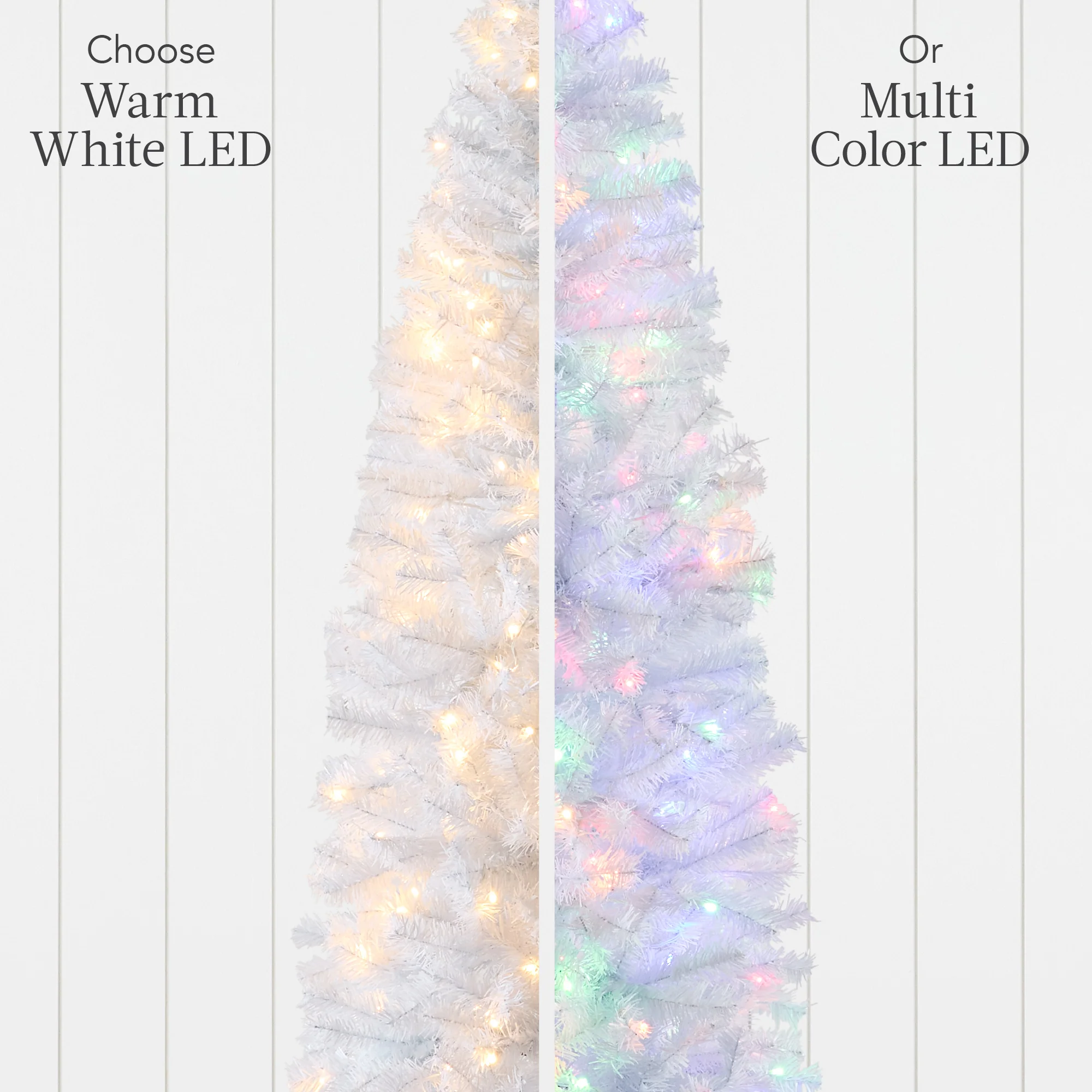 Pre-Lit White Pencil Christmas Tree w/ Metal Base, 2-in-1 Multicolor Lights - Image 22