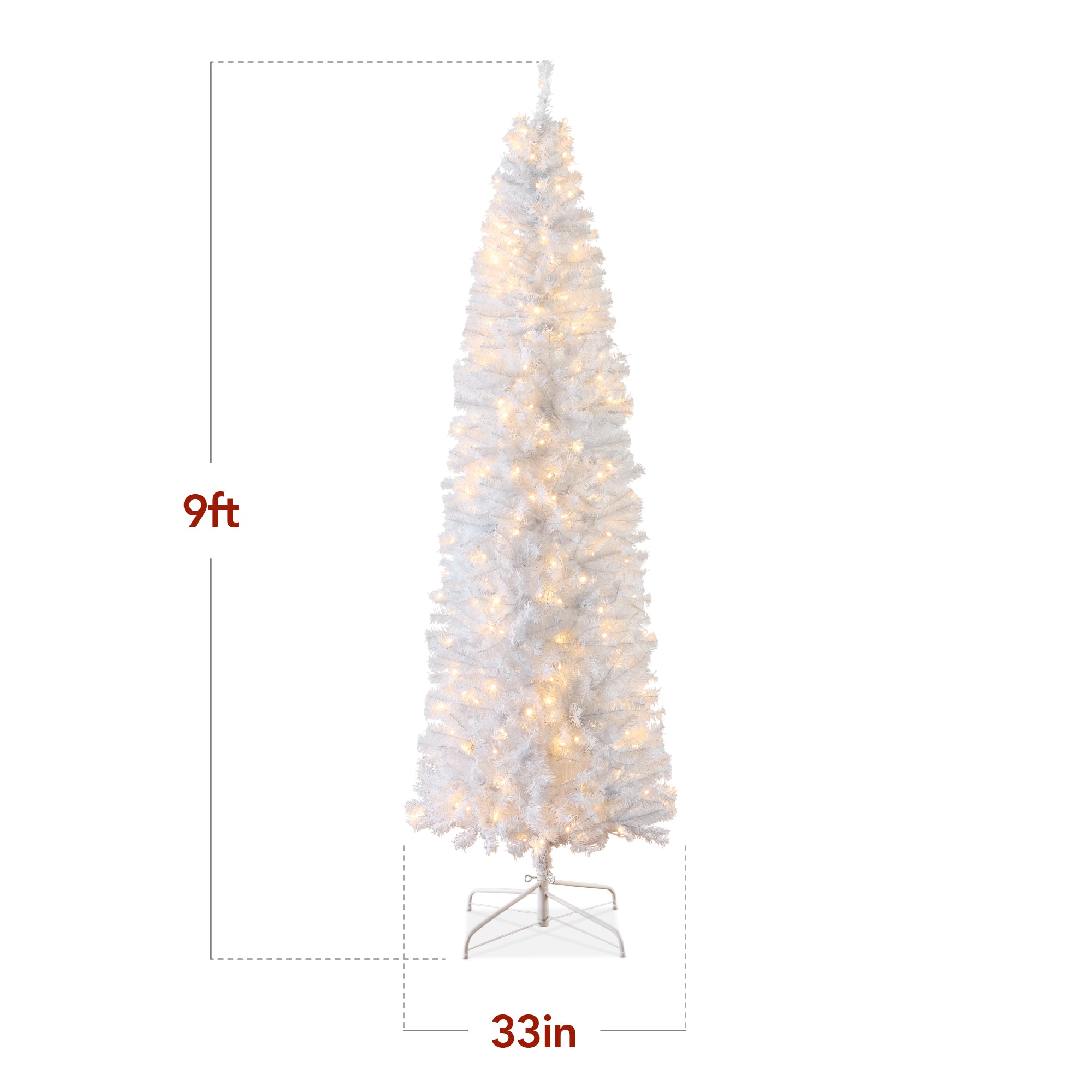 Pre-Lit White Pencil Christmas Tree w/ Metal Base, Incandescent Lights - Image 16