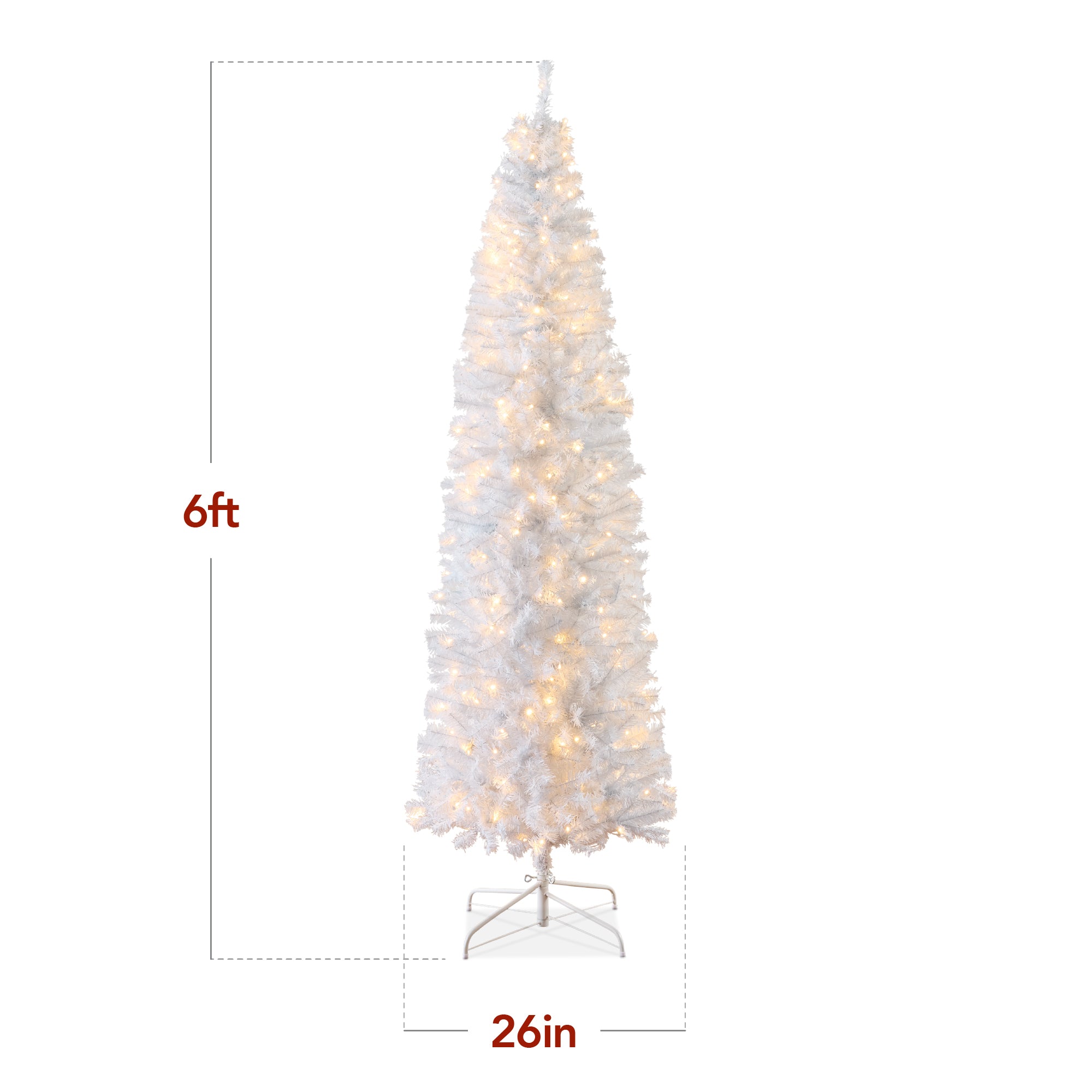 Pre-Lit White Pencil Christmas Tree w/ Metal Base, Incandescent Lights - Image 24