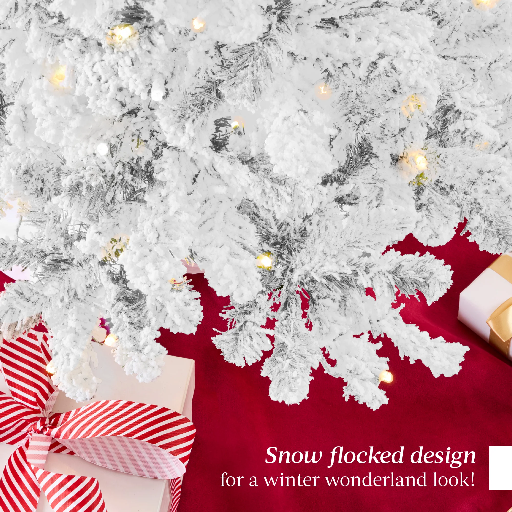 Pre-Lit White Snow Flocked Artificial Pine Christmas Tree w/ 2-in-1 Lights - Image 21
