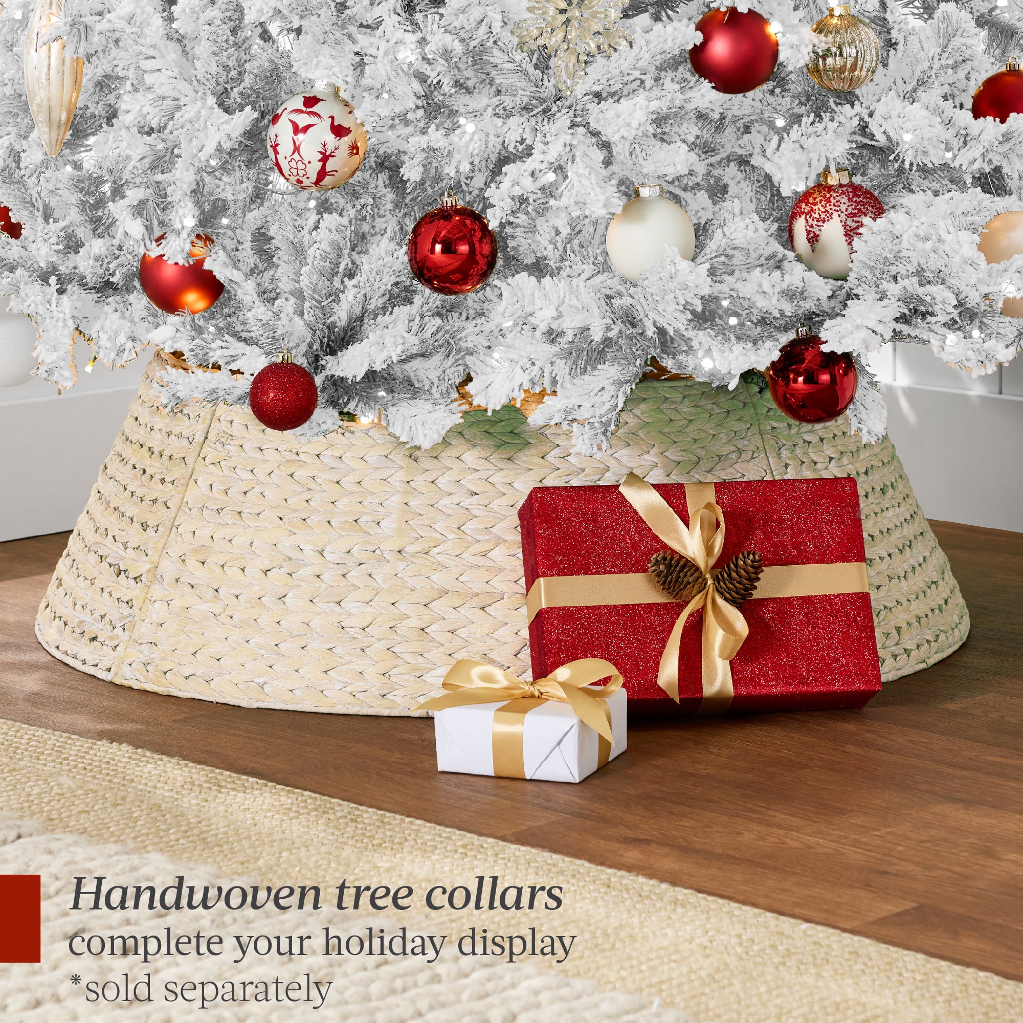 Pre-Lit White Snow Flocked Artificial Pine Christmas Tree w/ 2-in-1 Lights - Image 23