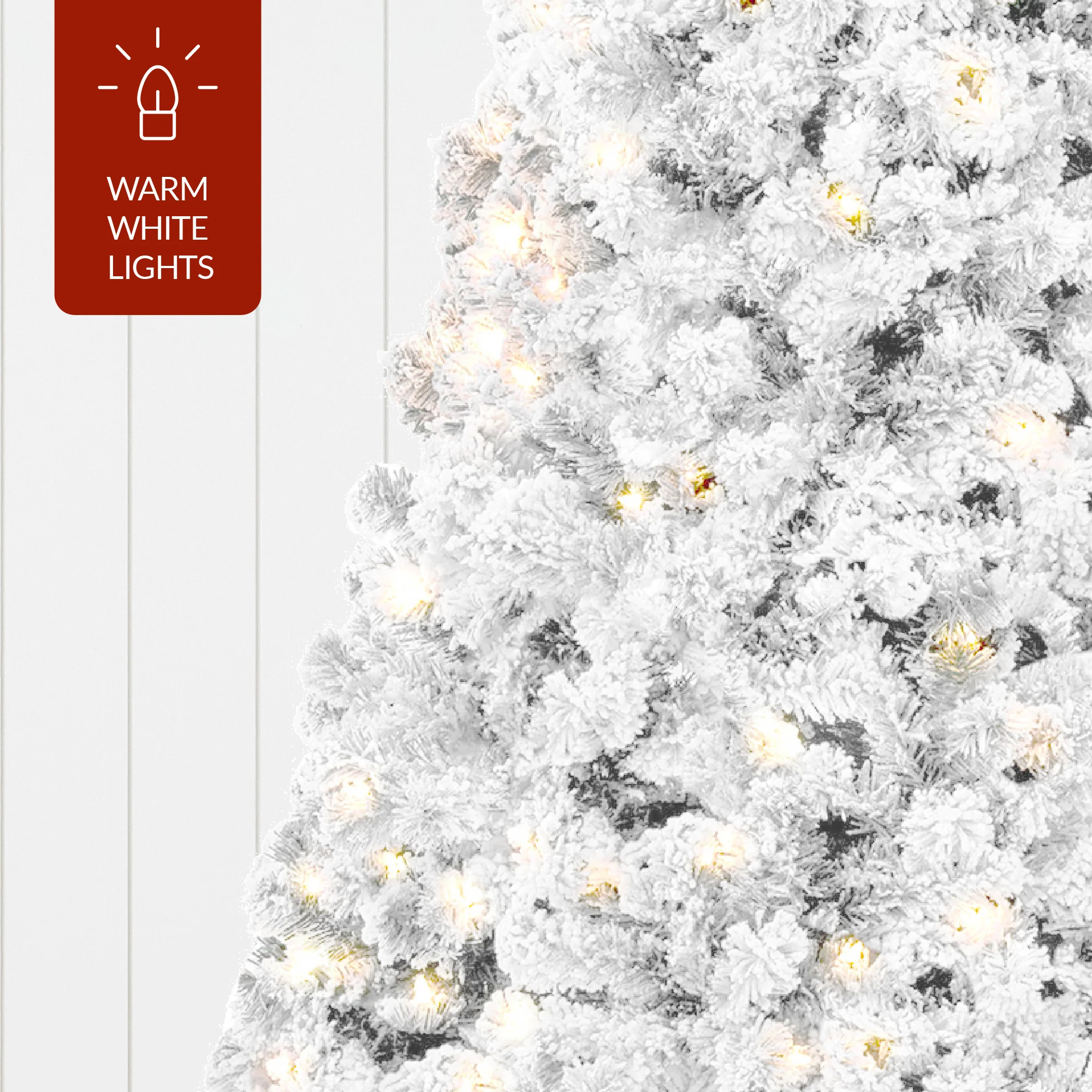 Pre-Lit White Snow Flocked Artificial Pine Christmas Tree w/ 2-in-1 Lights - Image 7