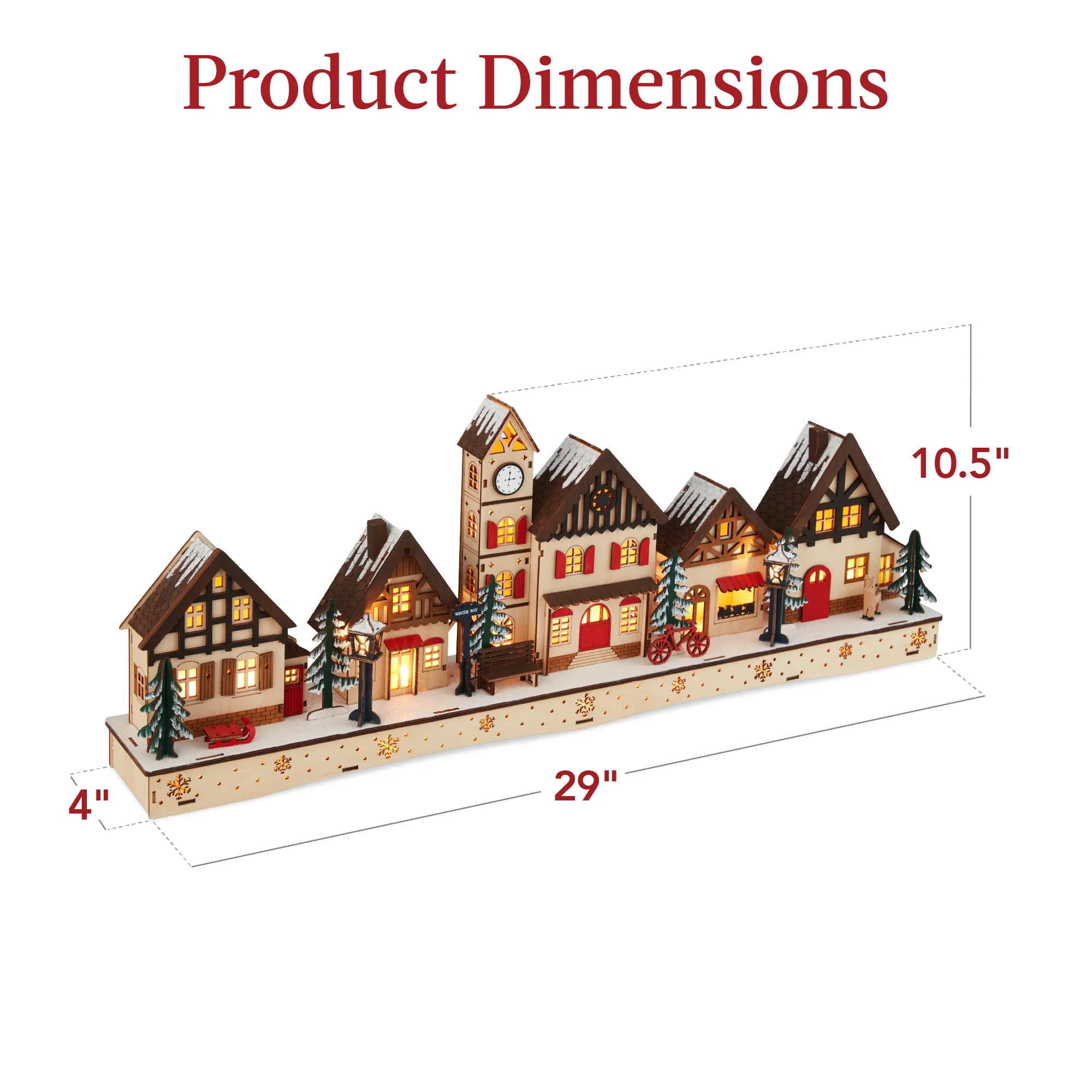 Pre-Lit Wooden Christmas Village, Winter Mantel Decor w/ 20 LED Lights - Image 7