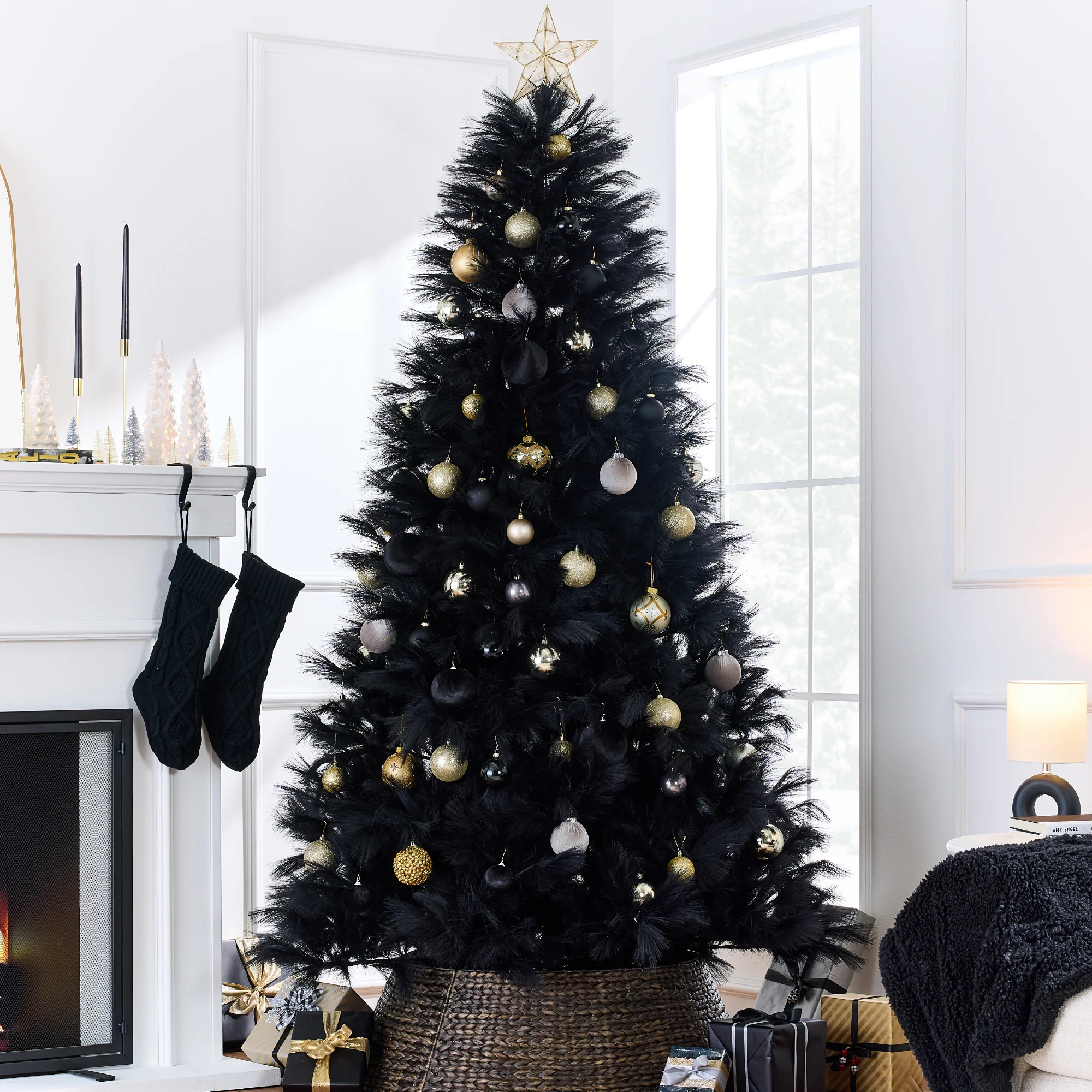 Premium Artificial Black Pampas Christmas Tree w/ Foldable Metal Base - Image 10
