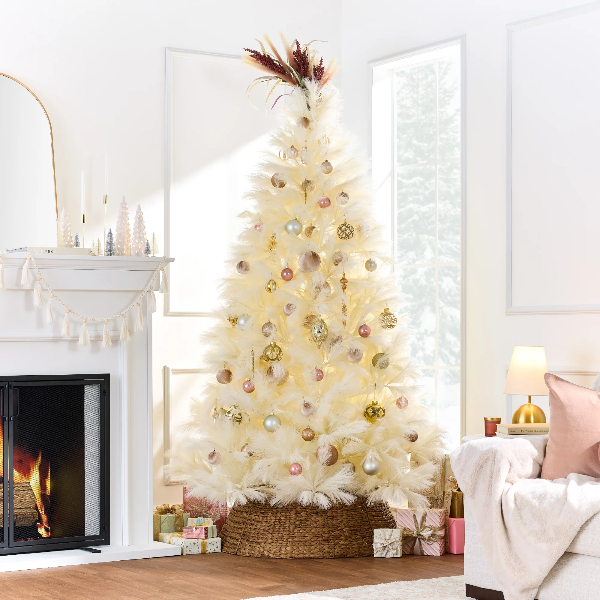 Premium Artificial Ivory Pampas Christmas Tree w/ Foldable Metal Base - Image 2