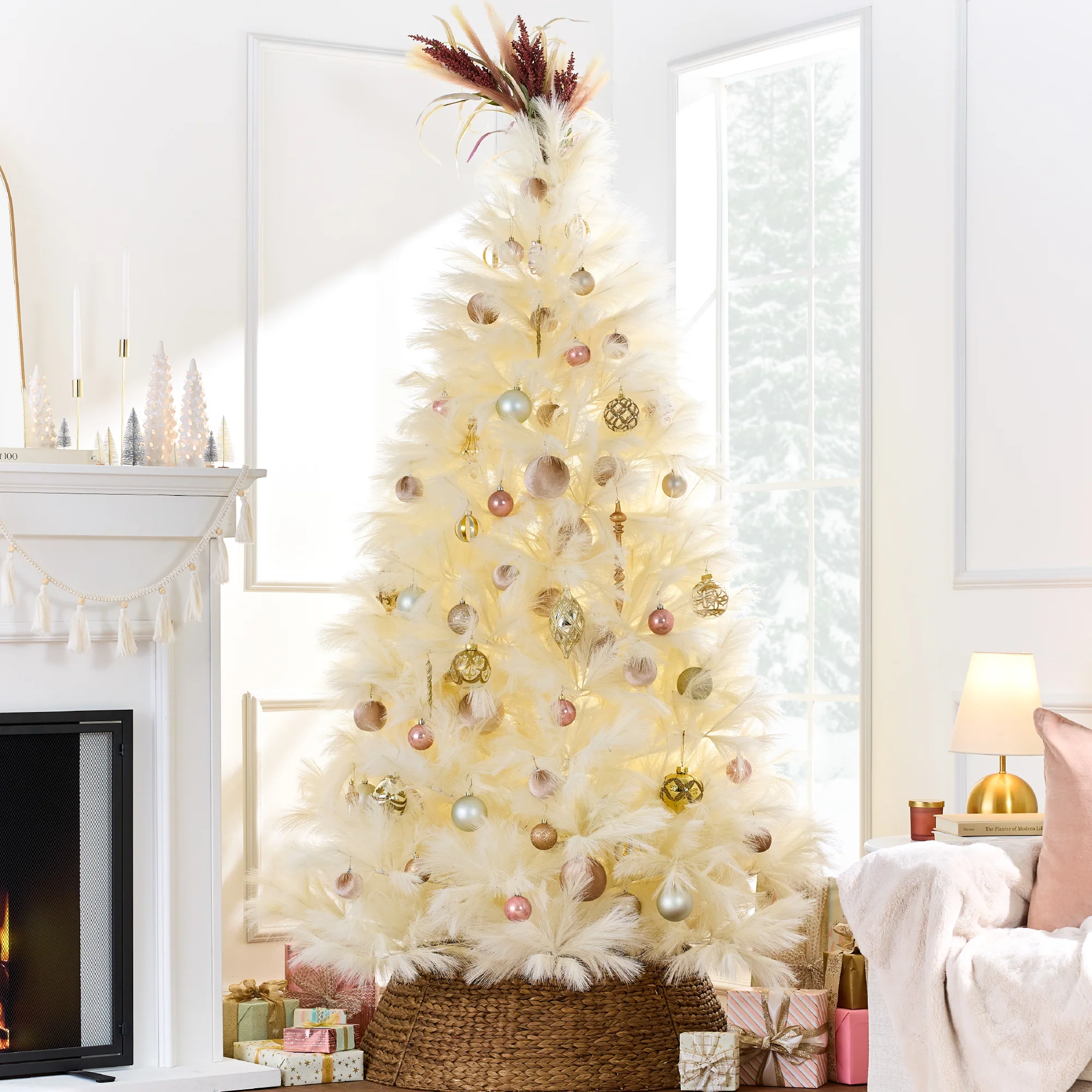 Premium Artificial Ivory Pampas Christmas Tree w/ Foldable Metal Base - Image 28