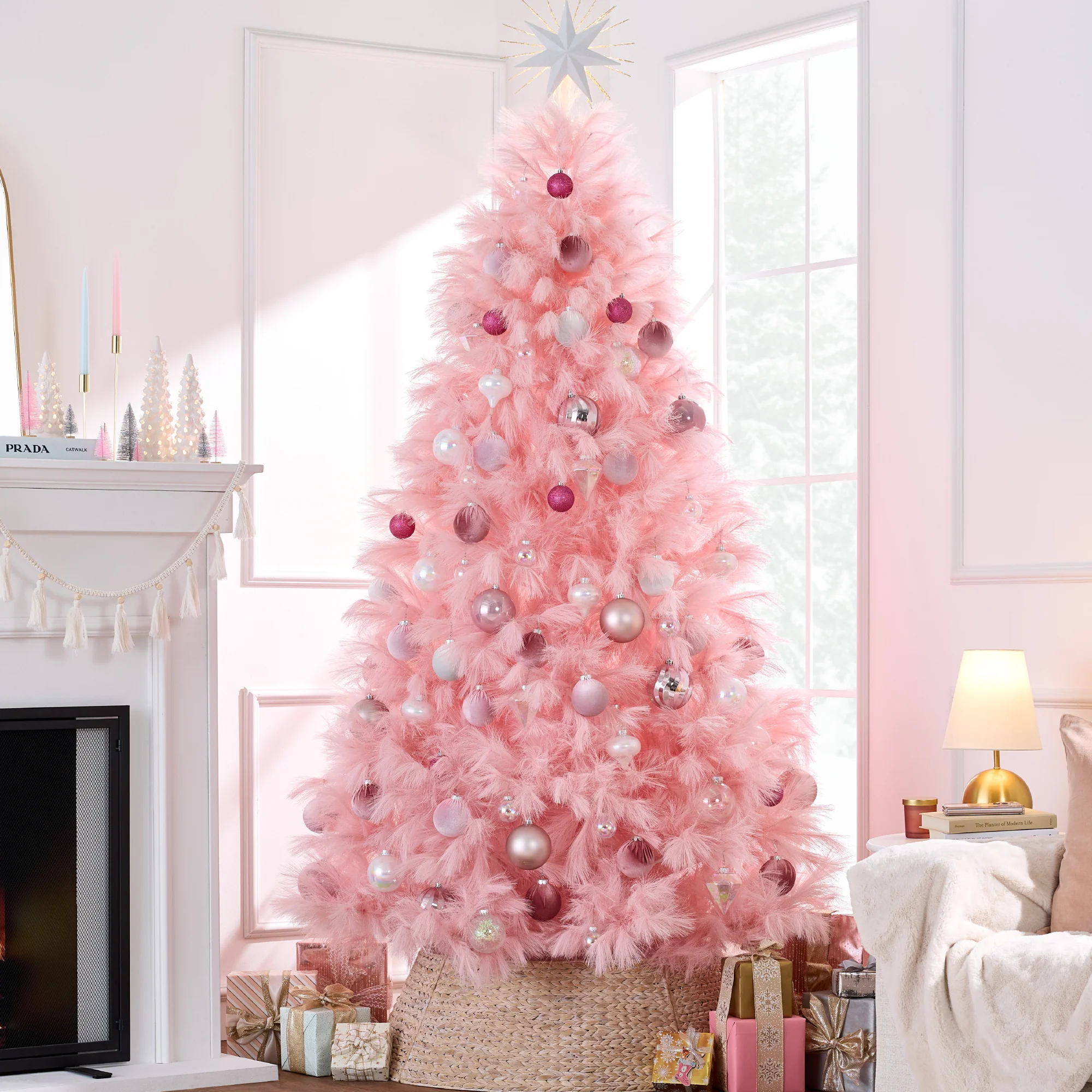 Premium Artificial Pink Pampas Christmas Tree w/ Foldable Metal Base - Image 10