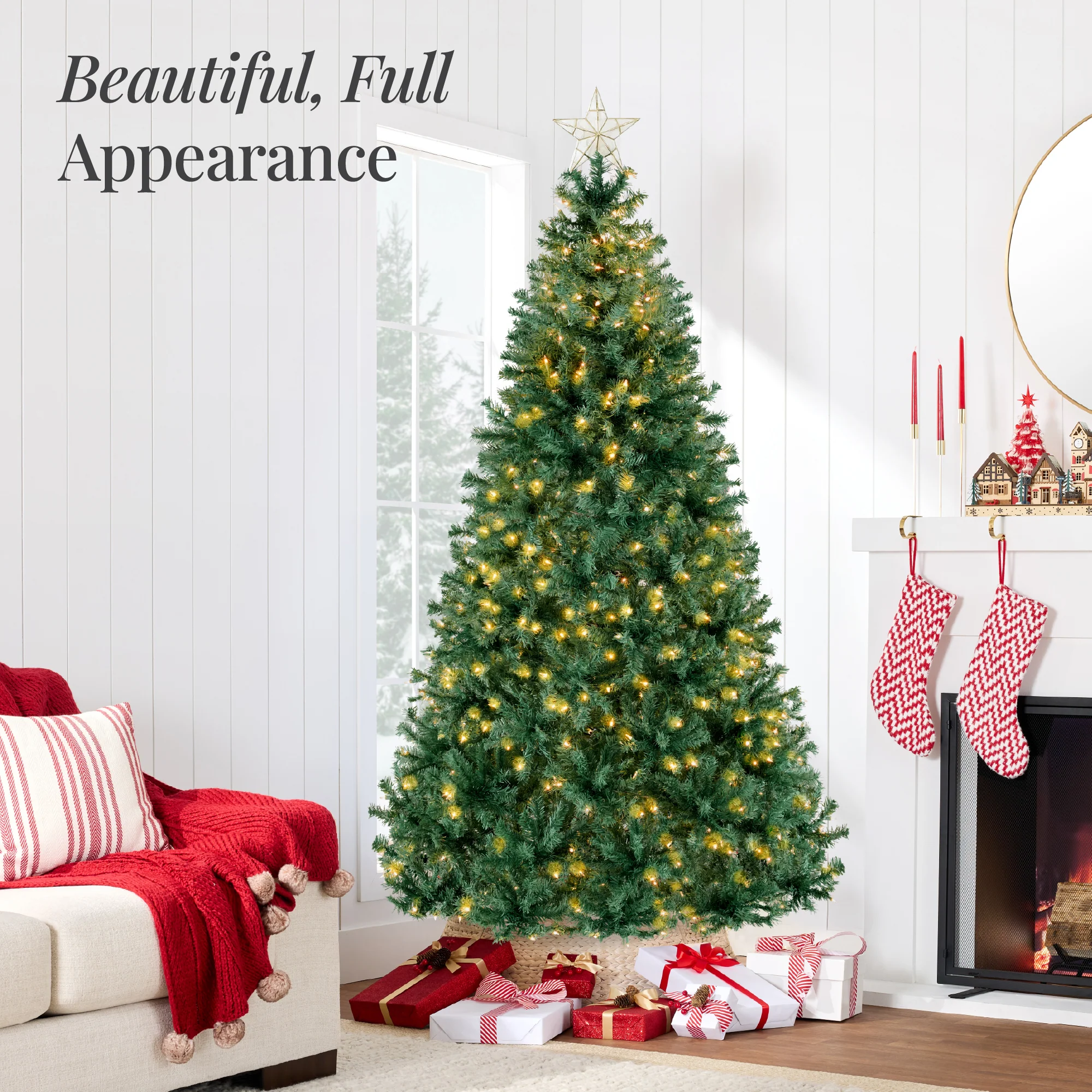 Premium Artificial Pre-Lit Pine Christmas Tree w/ 1,000 Tips, 250 Lights - Image 3