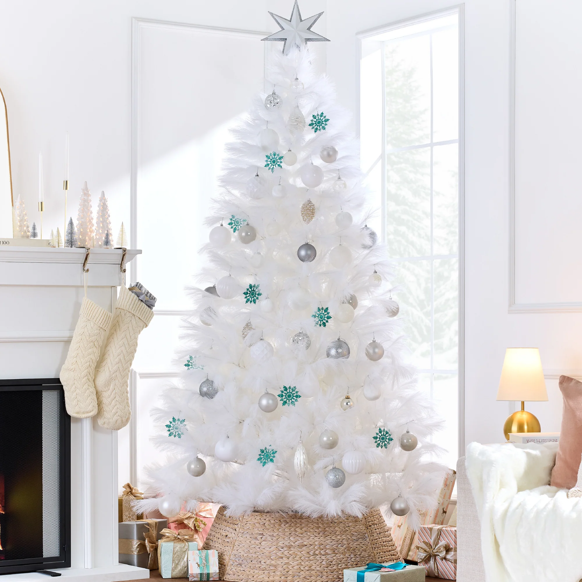 Premium Artificial White Pampas Christmas Tree w/ Foldable Metal Base - Image 19