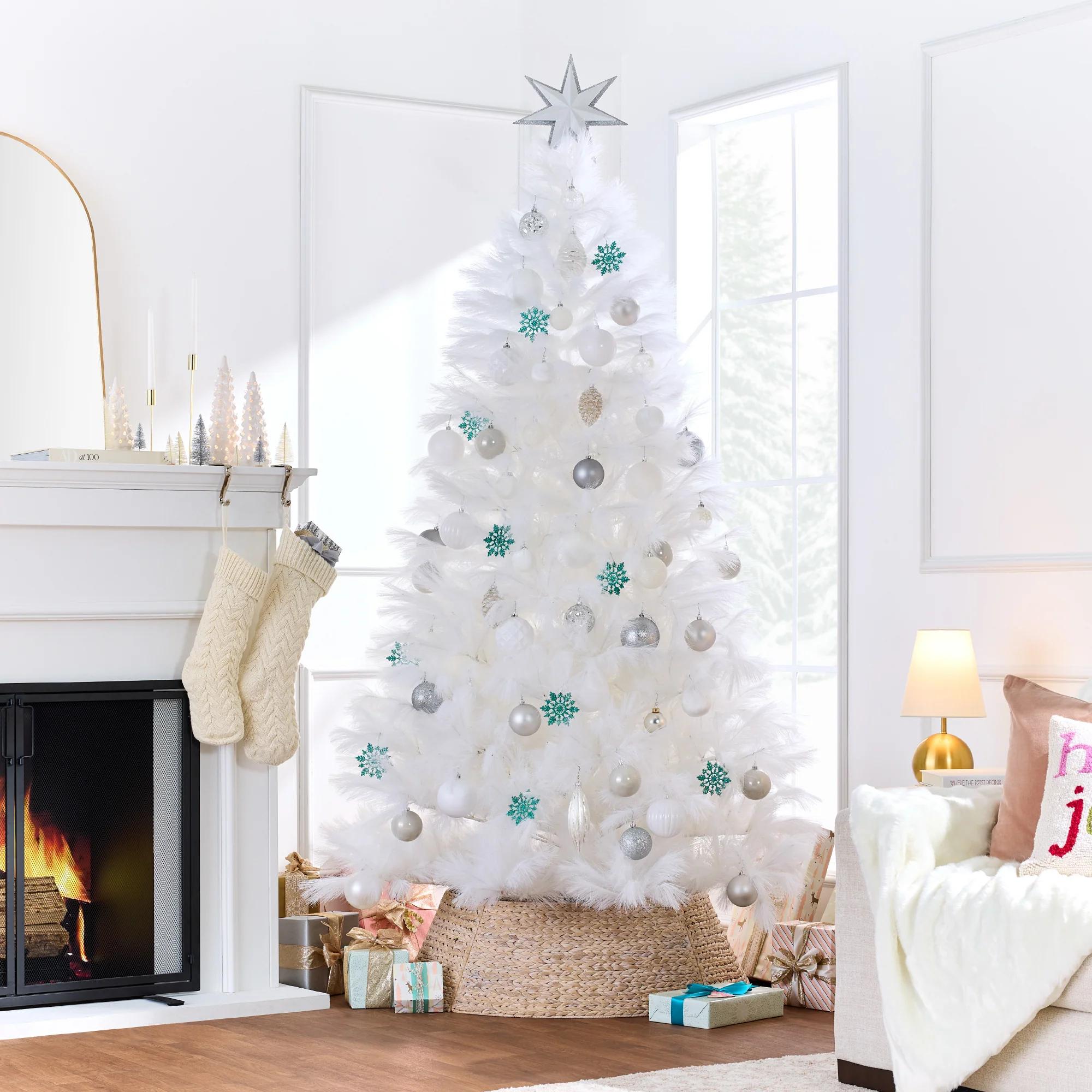 Premium Artificial White Pampas Christmas Tree w/ Foldable Metal Base - Image 2