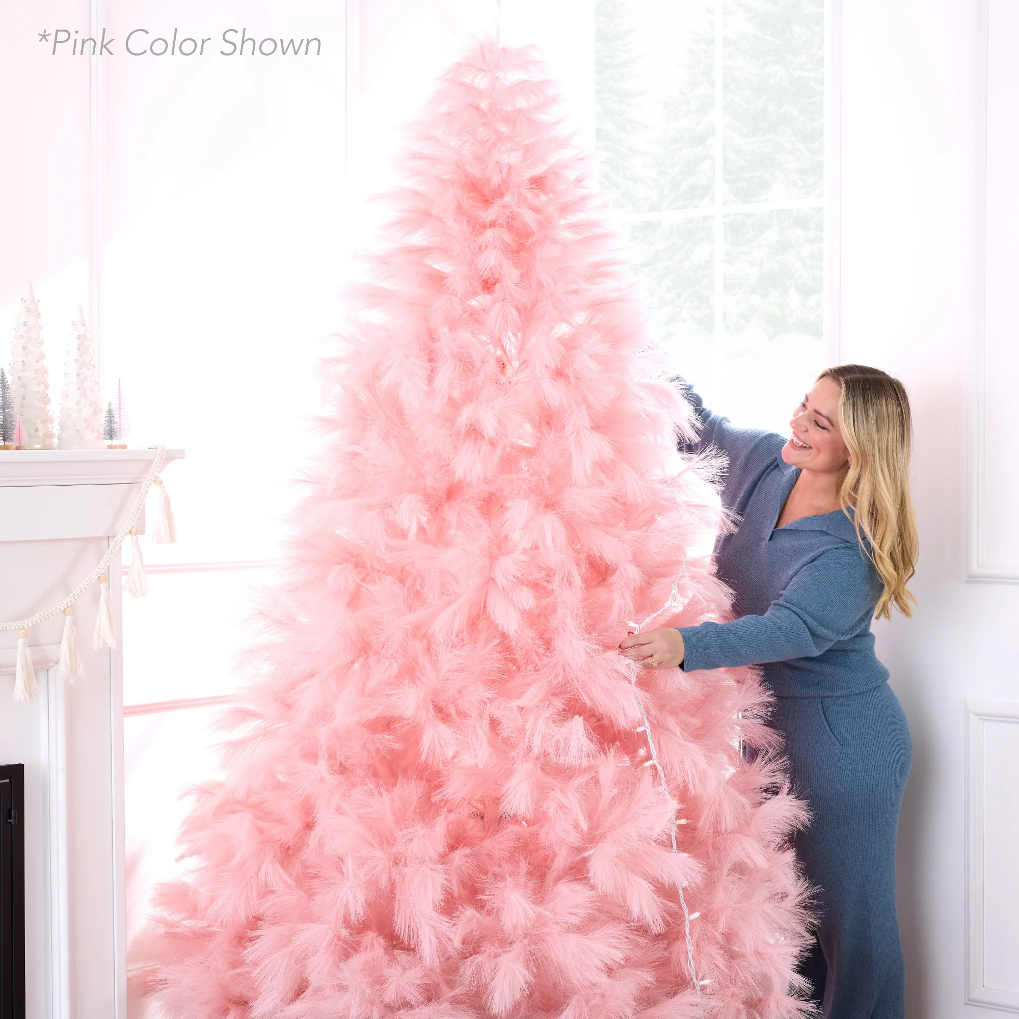 Premium Artificial White Pampas Christmas Tree w/ Foldable Metal Base - Image 3