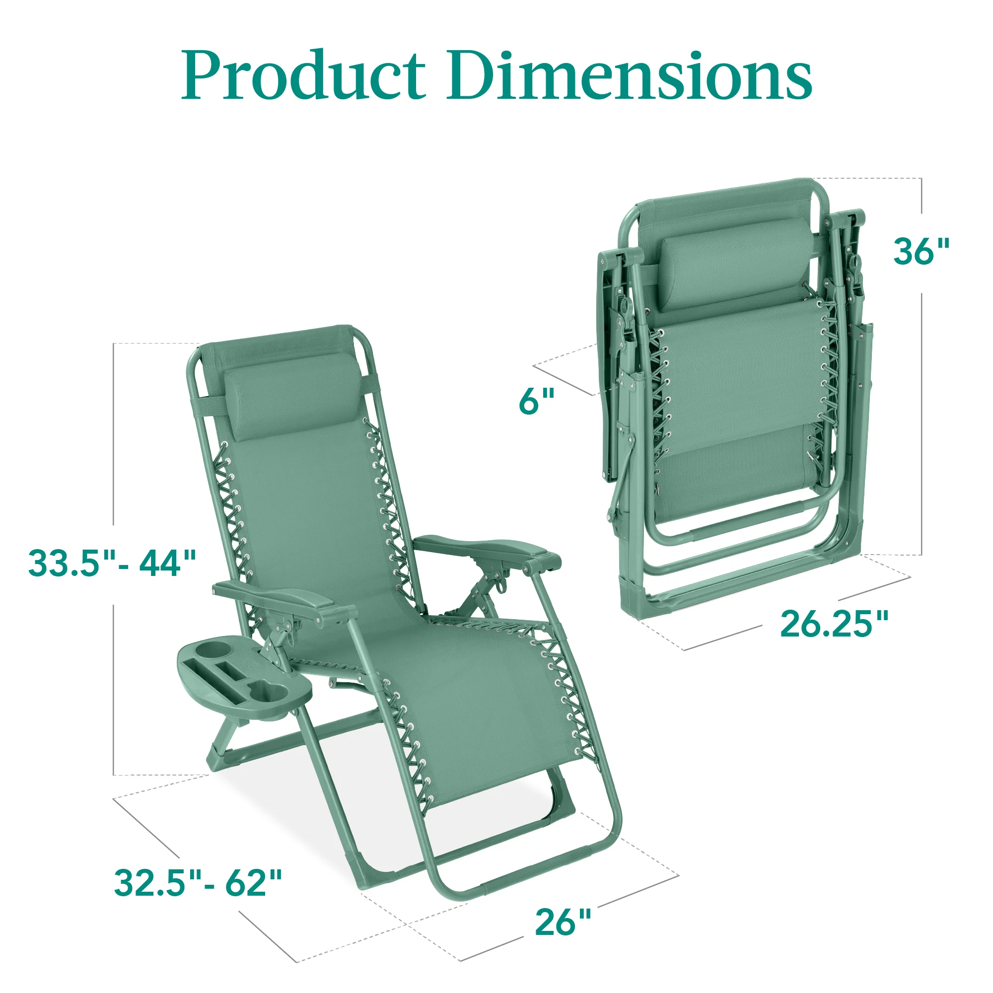 Monochromatic Zero Gravity Patio Chair Recliner w/ Side Tray, Headrest - Image 14