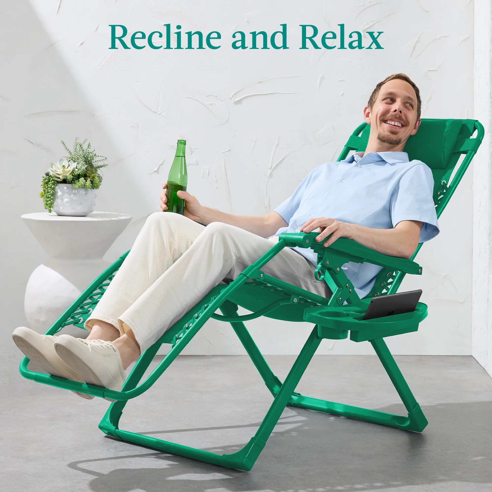 Monochromatic Zero Gravity Patio Chair Recliner w/ Side Tray, Headrest - Image 16