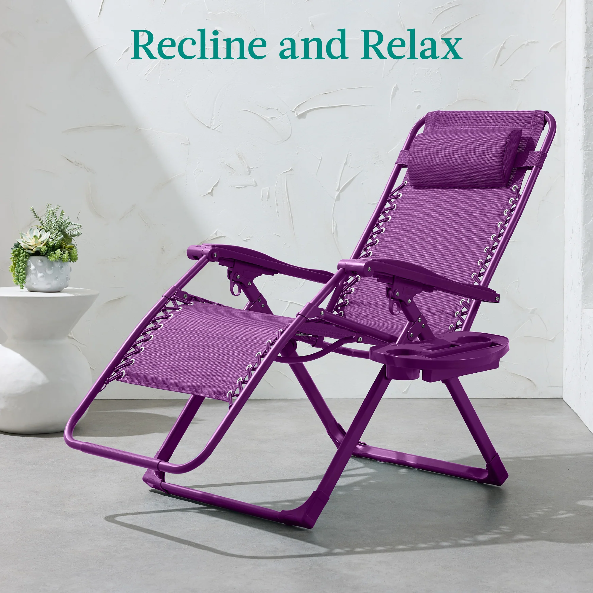 Monochromatic Zero Gravity Patio Chair Recliner w/ Side Tray, Headrest - Image 72