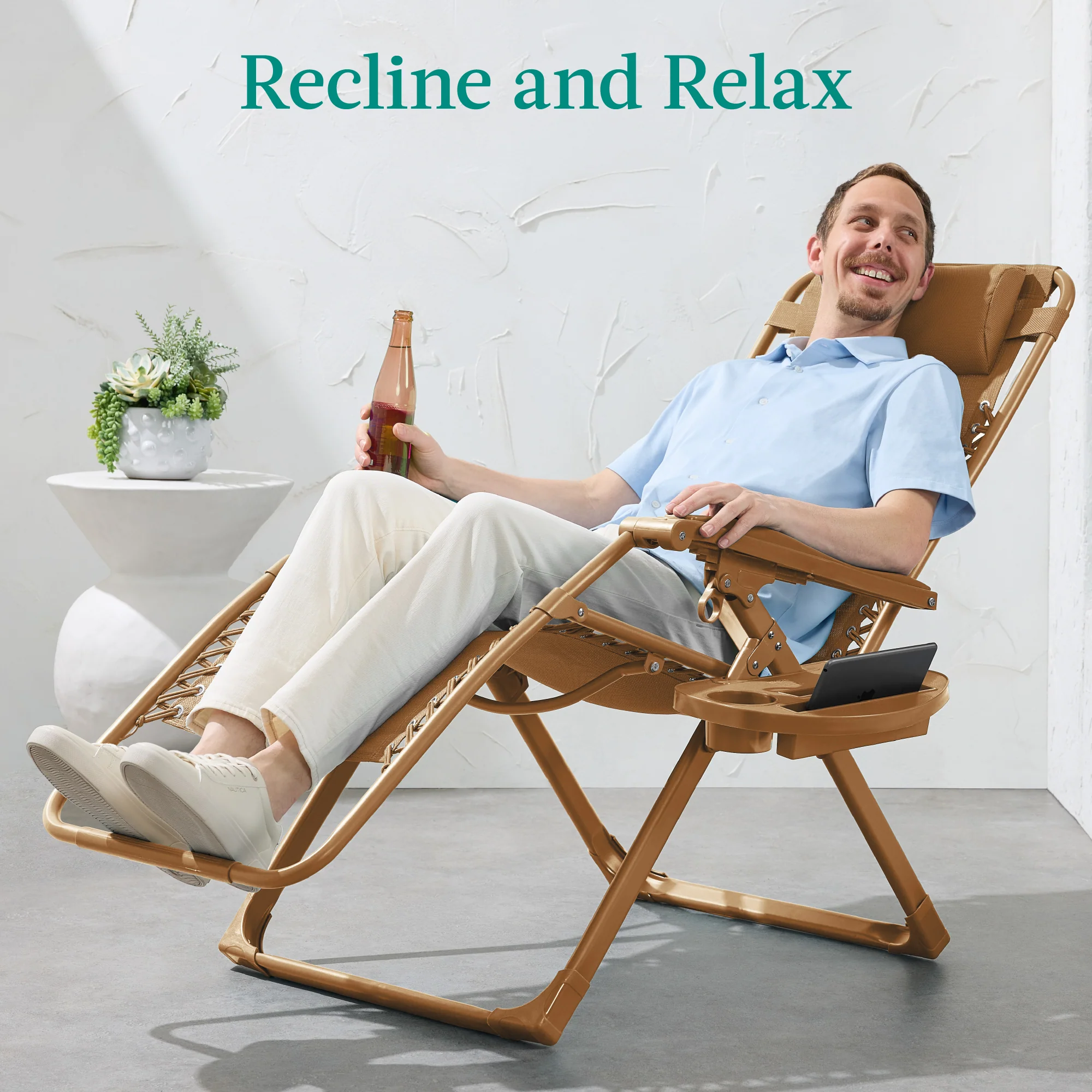 Monochromatic Zero Gravity Patio Chair Recliner w/ Side Tray, Headrest - Image 79