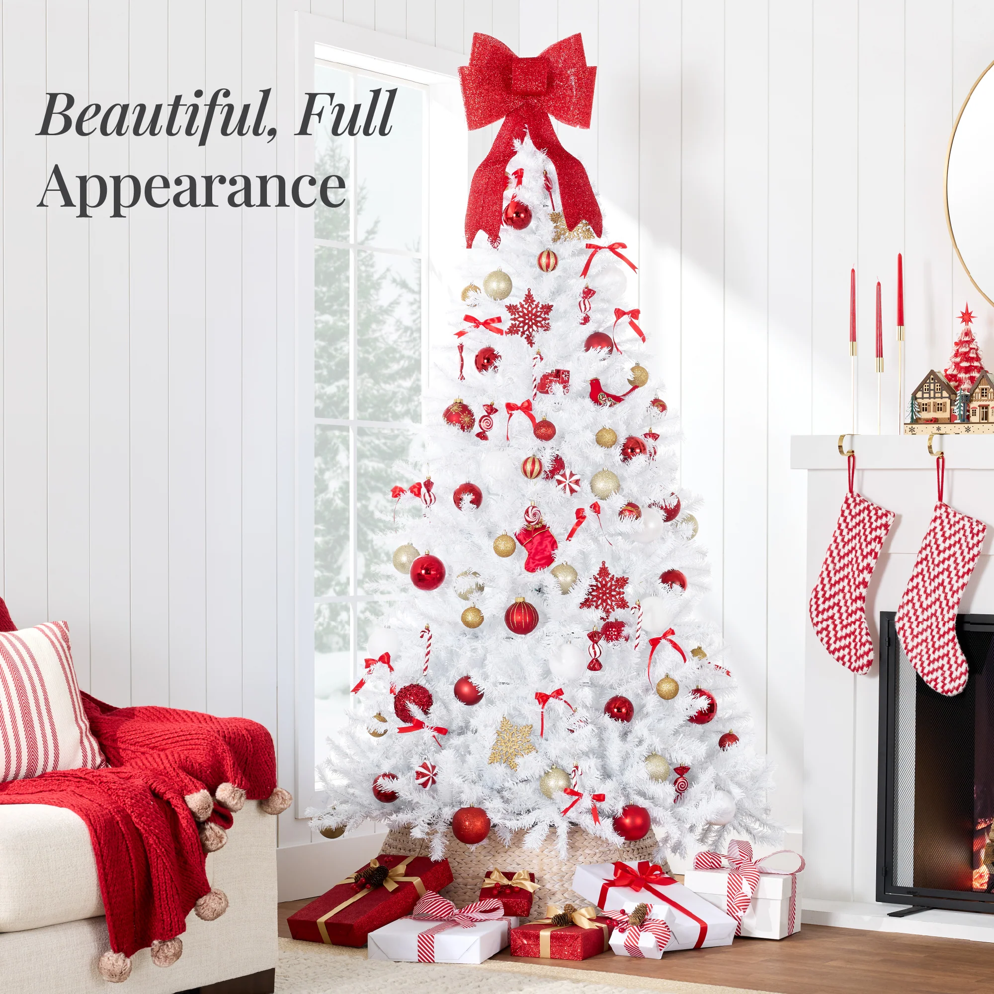 Artificial White Christmas Tree, Unlit Pine Design w/Easy Assembly - Image 4